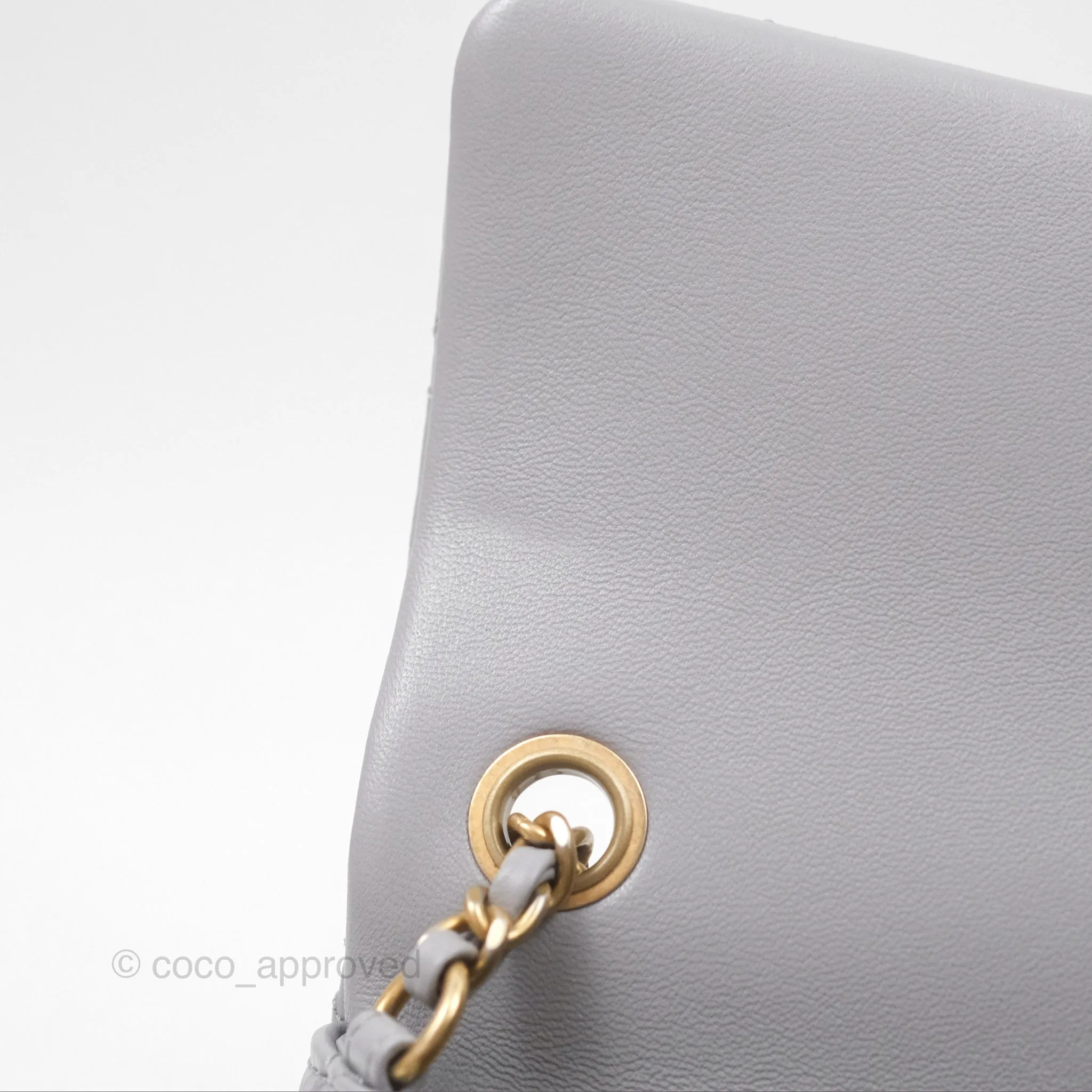 Chanel Mini Rectangular Pearl Crush Grey Lambskin Aged Gold Hardware