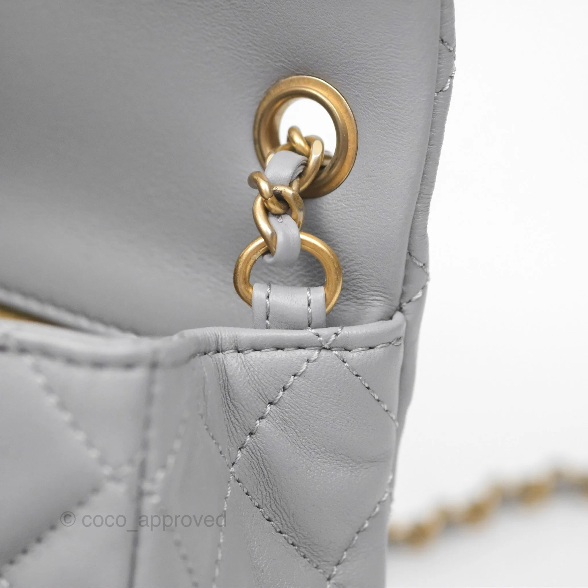 Chanel Mini Rectangular Pearl Crush Grey Lambskin Aged Gold Hardware
