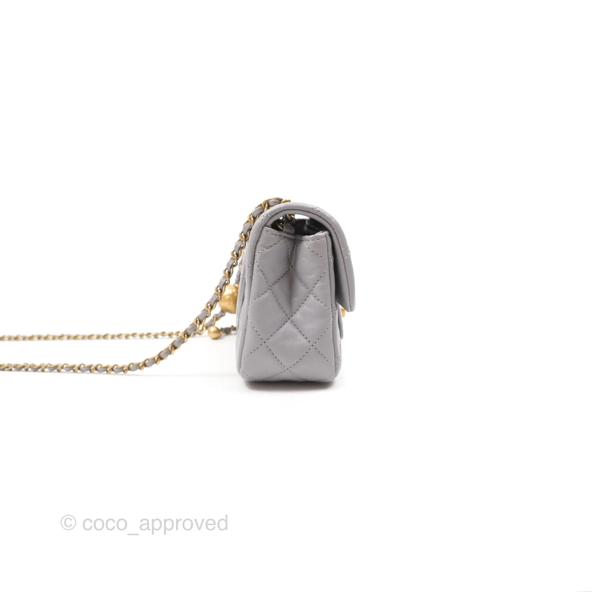 Chanel Mini Rectangular Pearl Crush Grey Lambskin Aged Gold Hardware