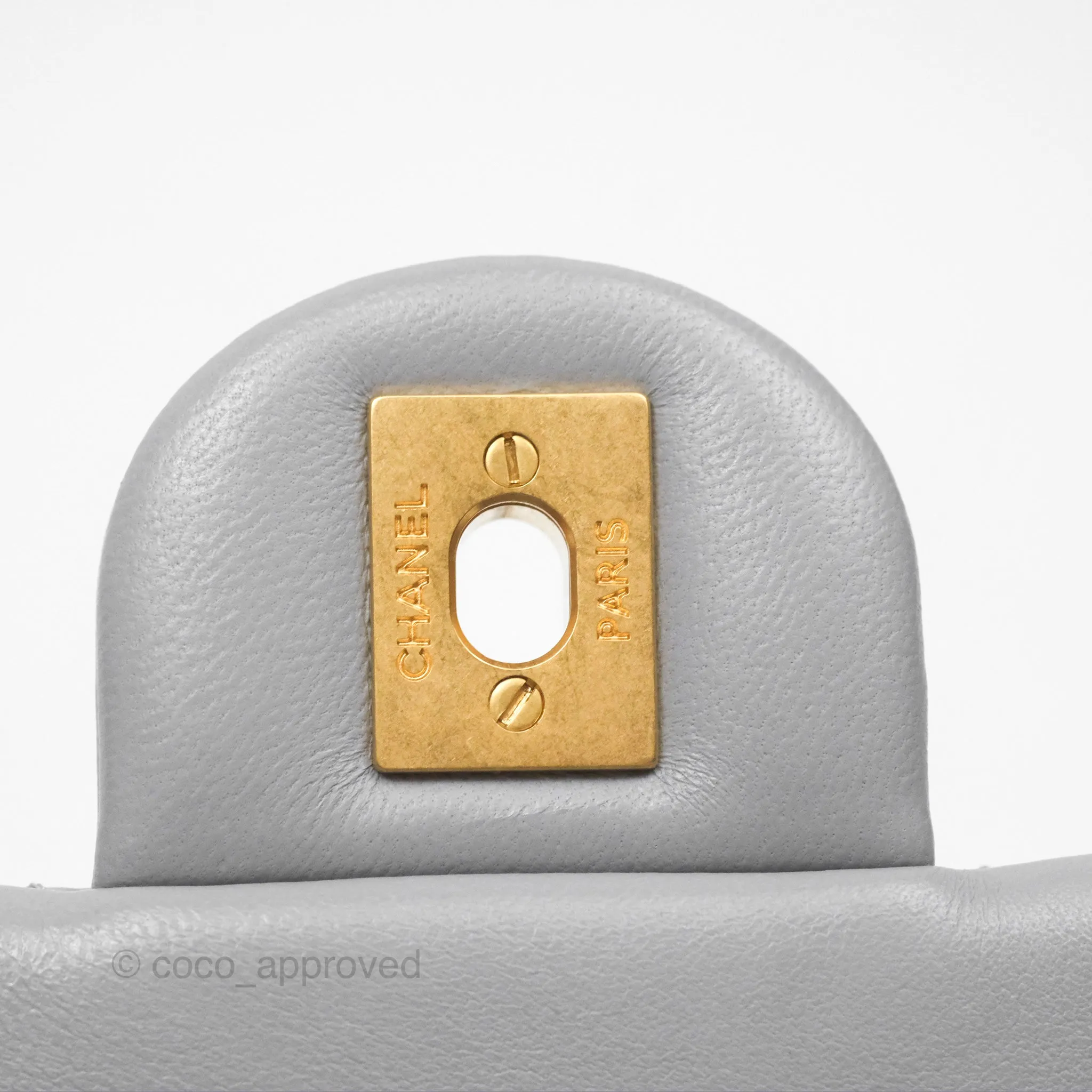 Chanel Mini Rectangular Pearl Crush Grey Lambskin Aged Gold Hardware