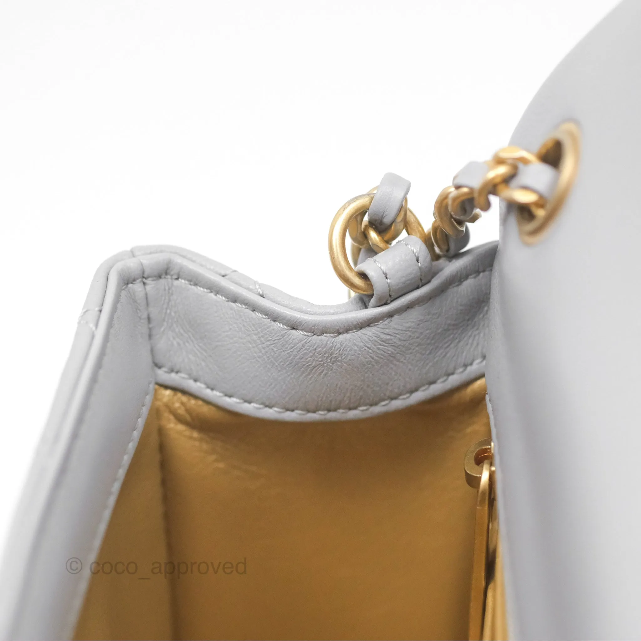 Chanel Mini Rectangular Pearl Crush Grey Lambskin Aged Gold Hardware