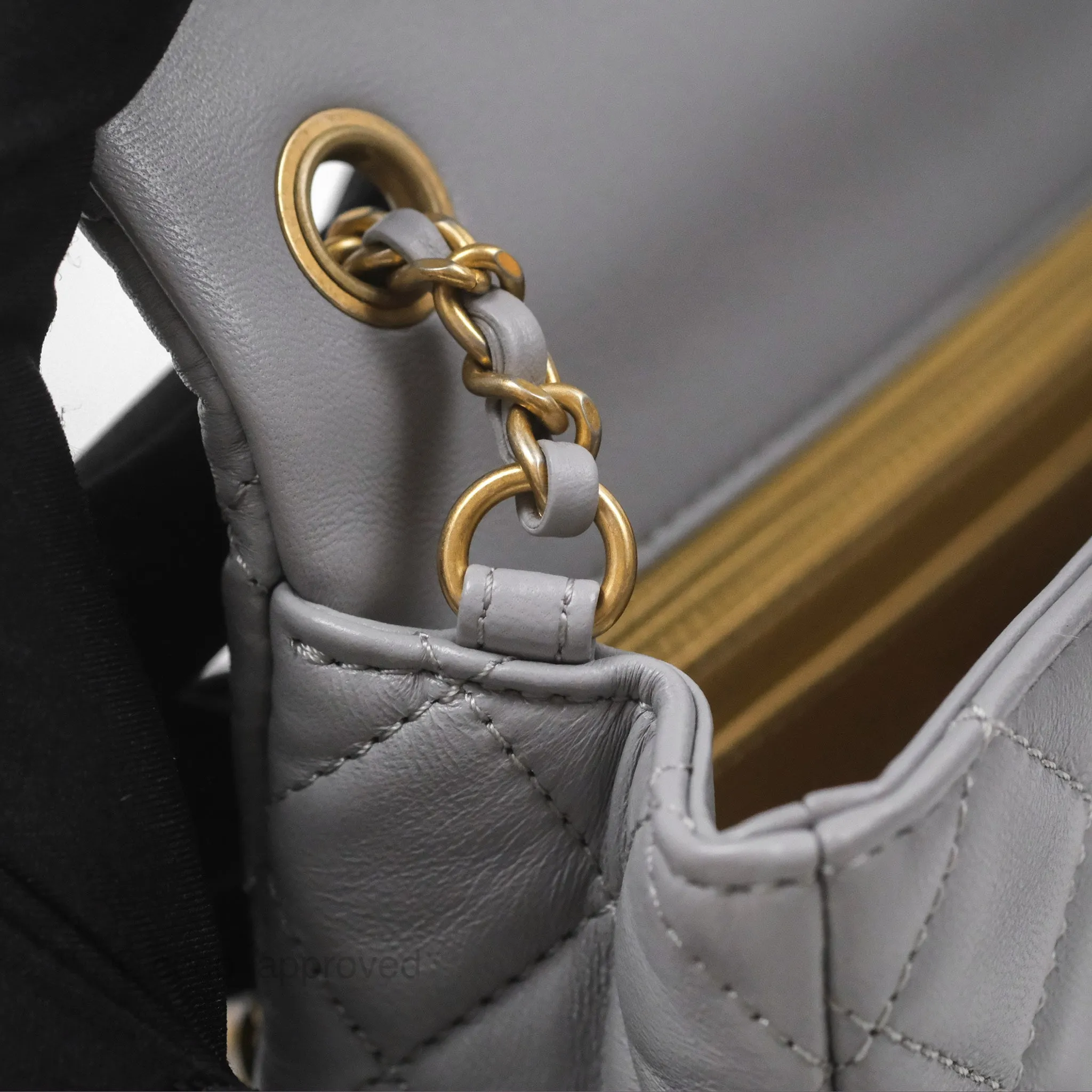Chanel Mini Rectangular Pearl Crush Grey Lambskin Aged Gold Hardware