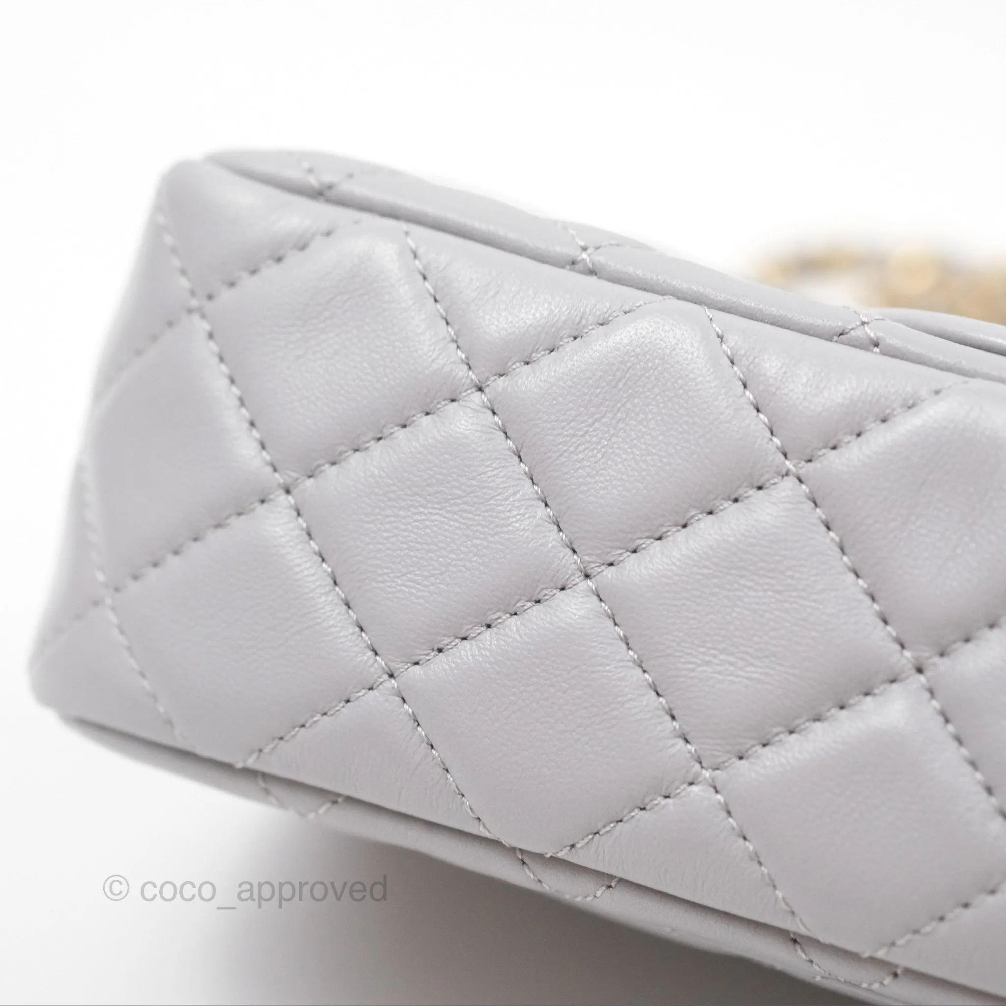Chanel Mini Rectangular Pearl Crush Grey Lambskin Aged Gold Hardware