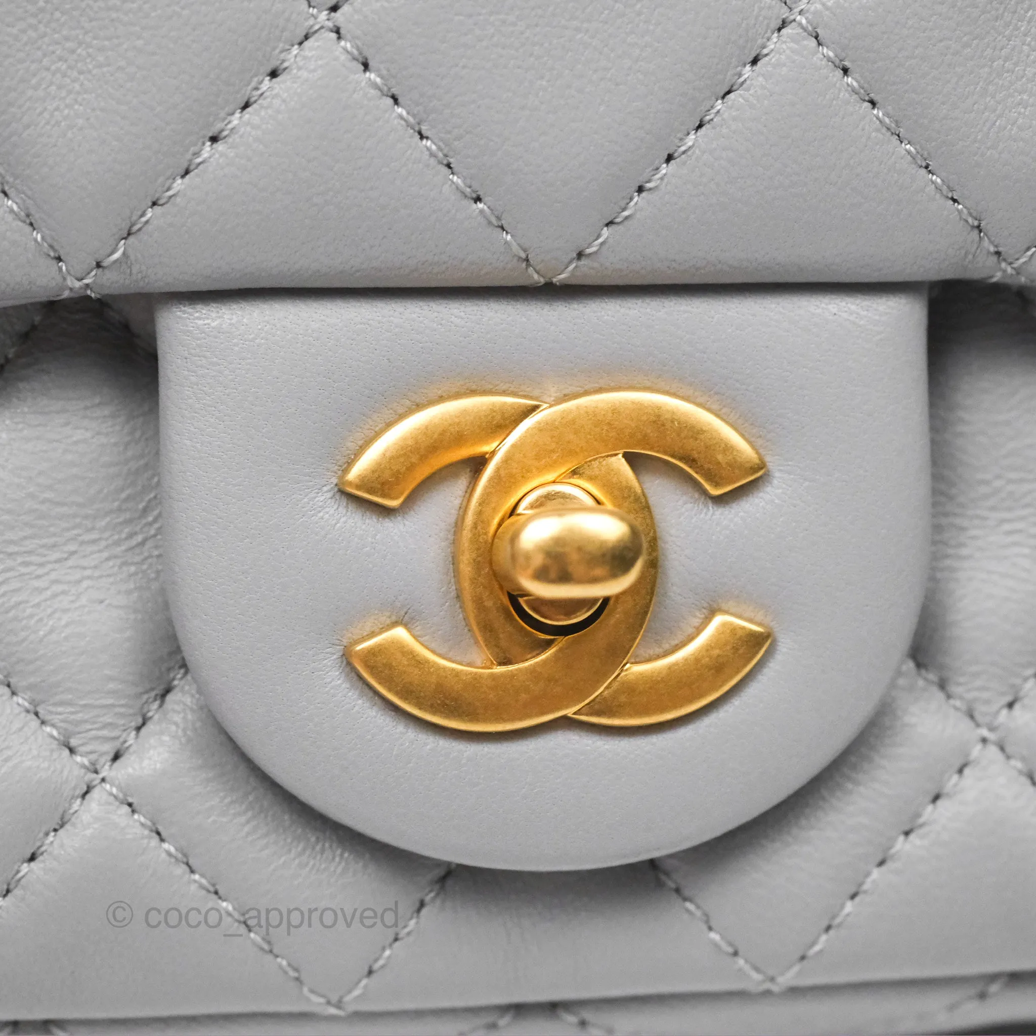 Chanel Mini Rectangular Pearl Crush Grey Lambskin Aged Gold Hardware
