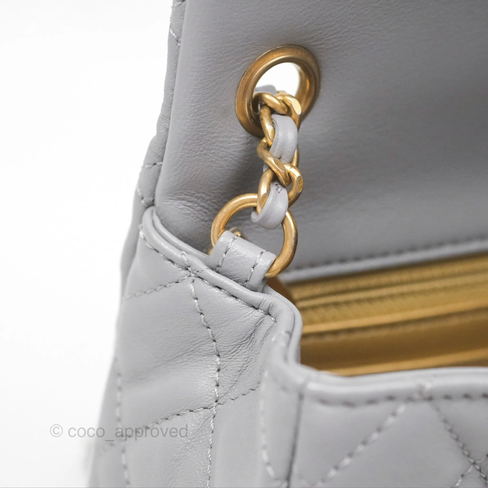 Chanel Mini Rectangular Pearl Crush Grey Lambskin Aged Gold Hardware