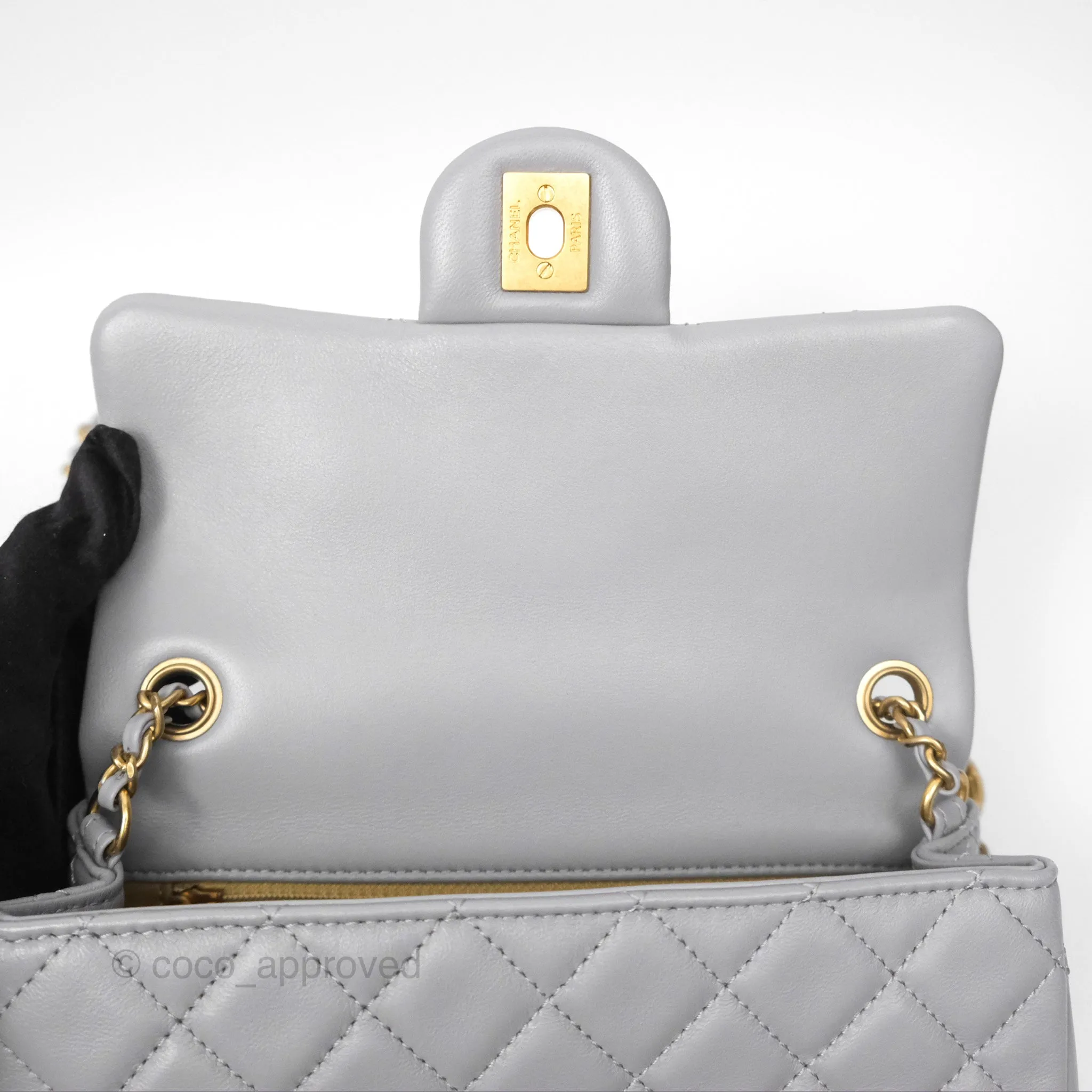 Chanel Mini Rectangular Pearl Crush Grey Lambskin Aged Gold Hardware