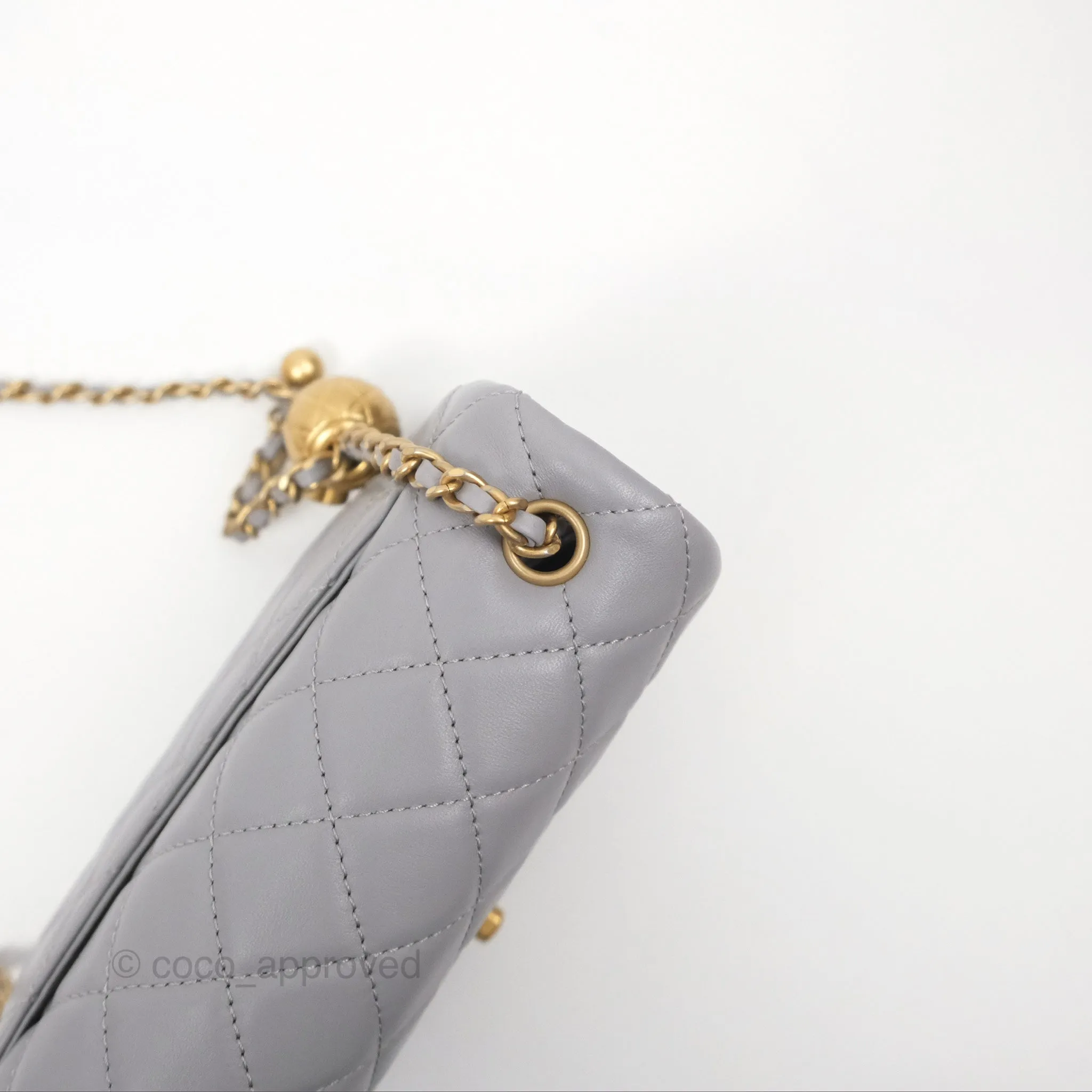 Chanel Mini Rectangular Pearl Crush Grey Lambskin Aged Gold Hardware