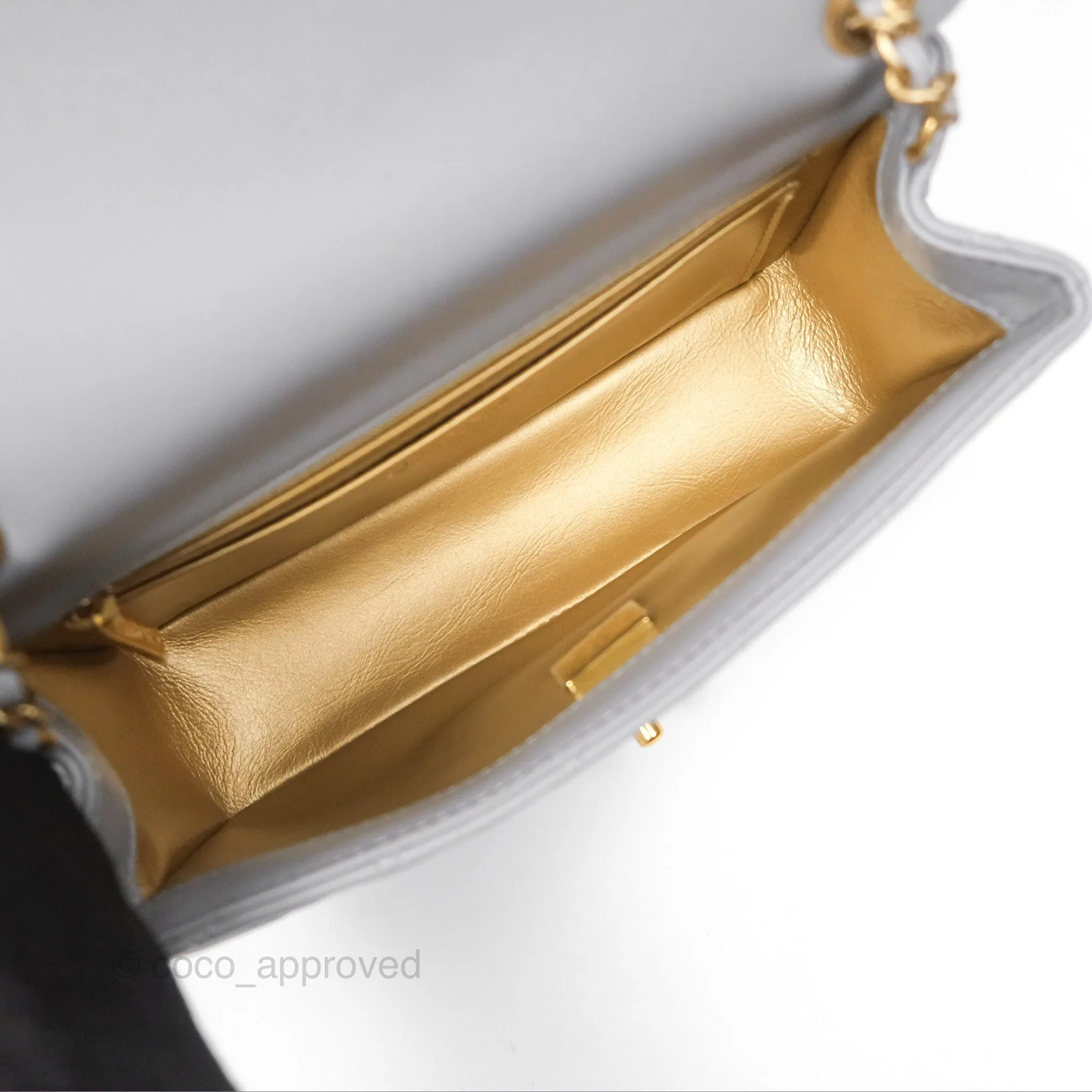 Chanel Mini Rectangular Pearl Crush Grey Lambskin Aged Gold Hardware