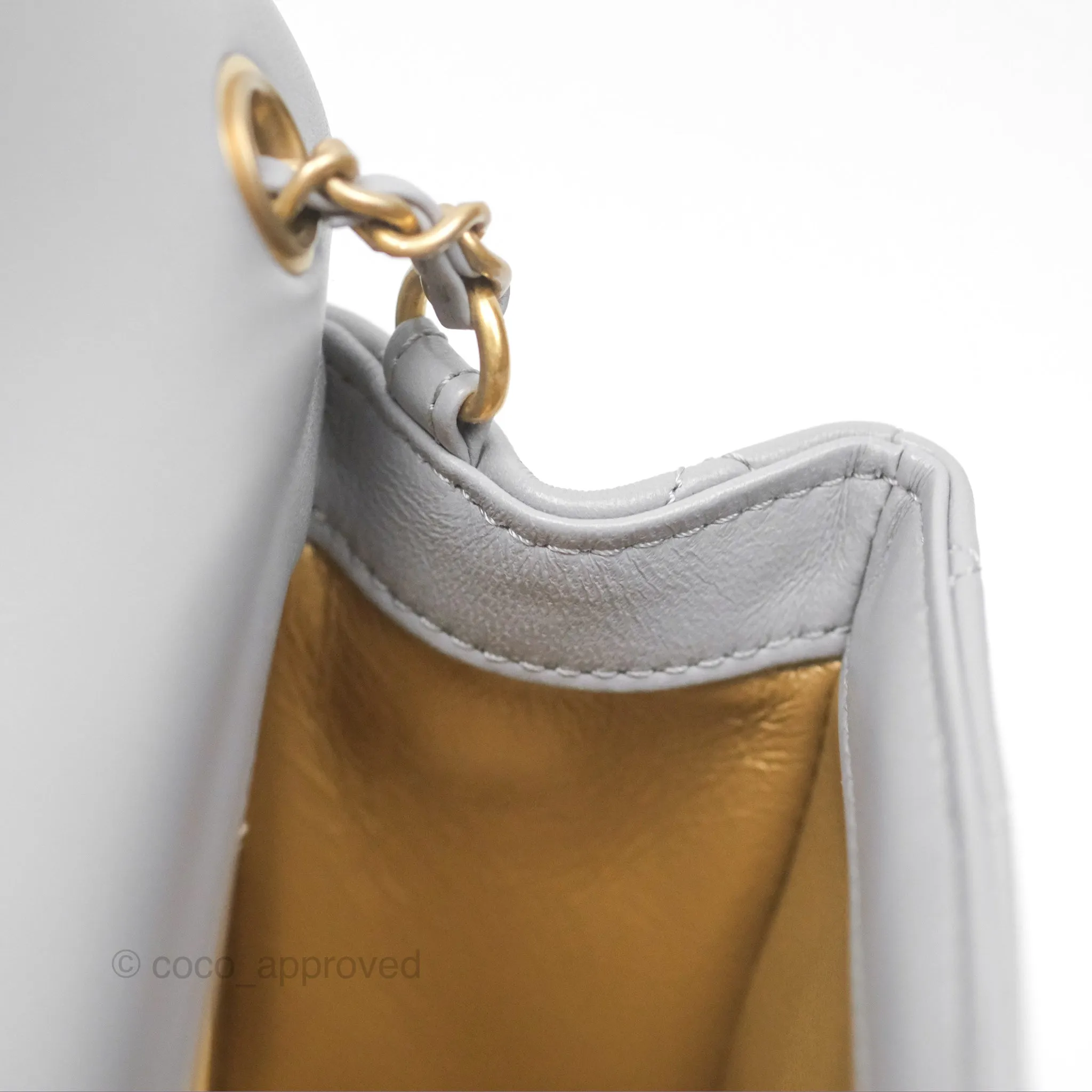 Chanel Mini Rectangular Pearl Crush Grey Lambskin Aged Gold Hardware