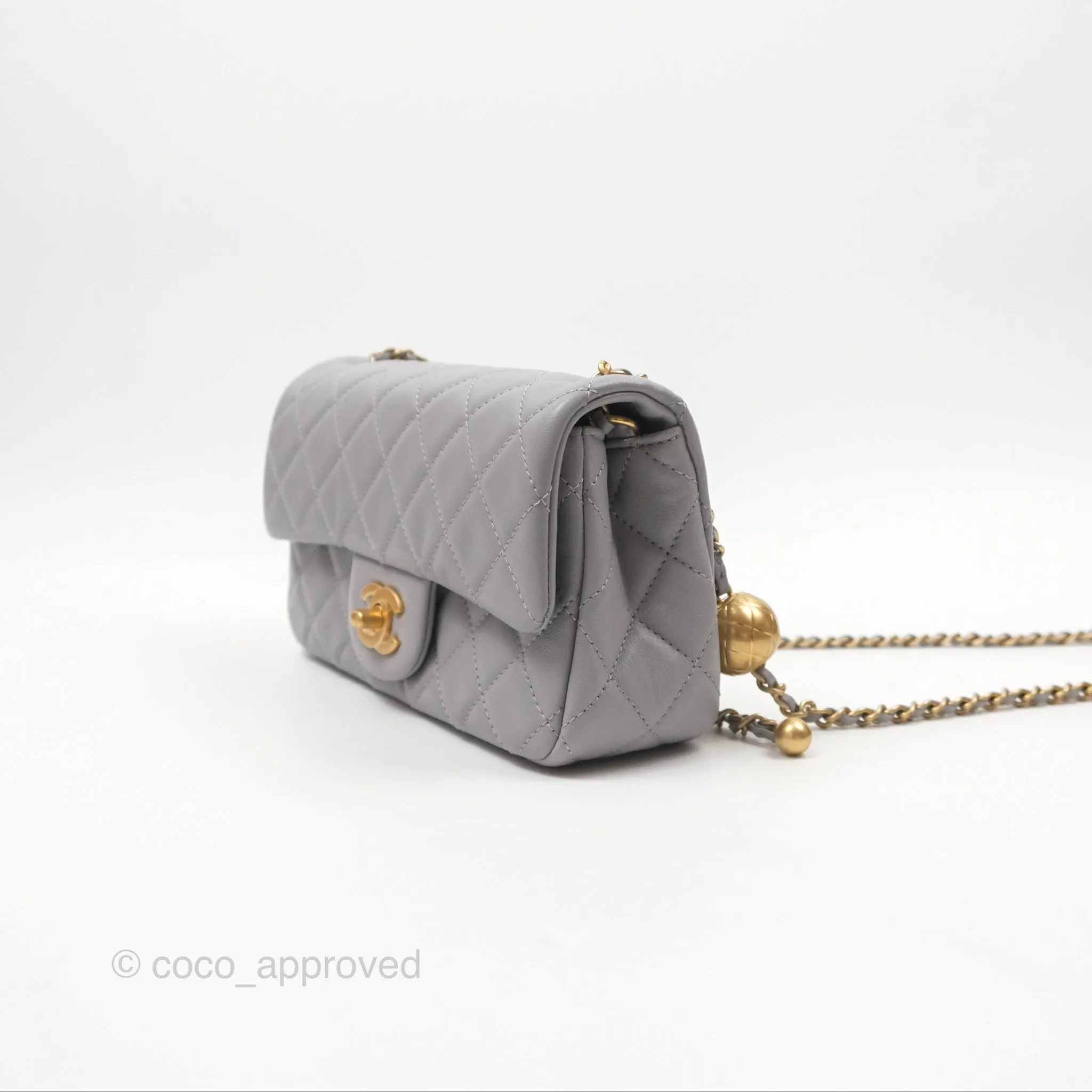 Chanel Mini Rectangular Pearl Crush Grey Lambskin Aged Gold Hardware