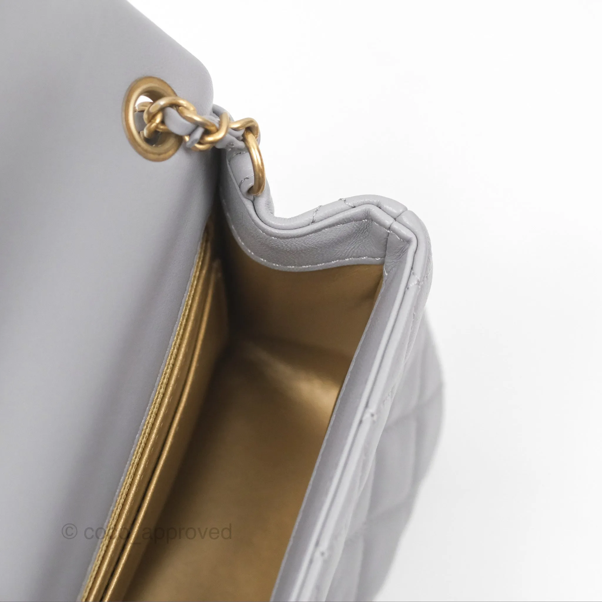 Chanel Mini Rectangular Pearl Crush Grey Lambskin Aged Gold Hardware