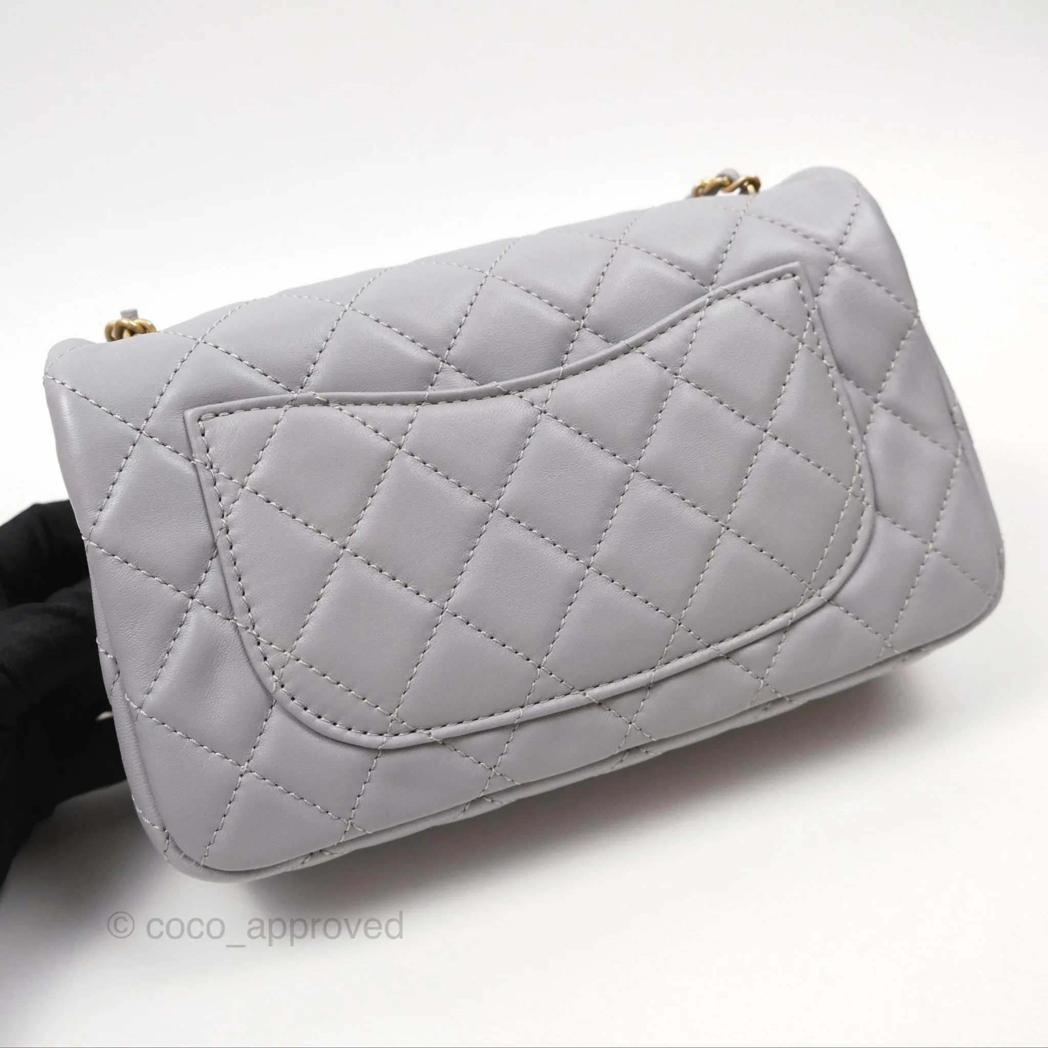 Chanel Mini Rectangular Pearl Crush Grey Lambskin Aged Gold Hardware