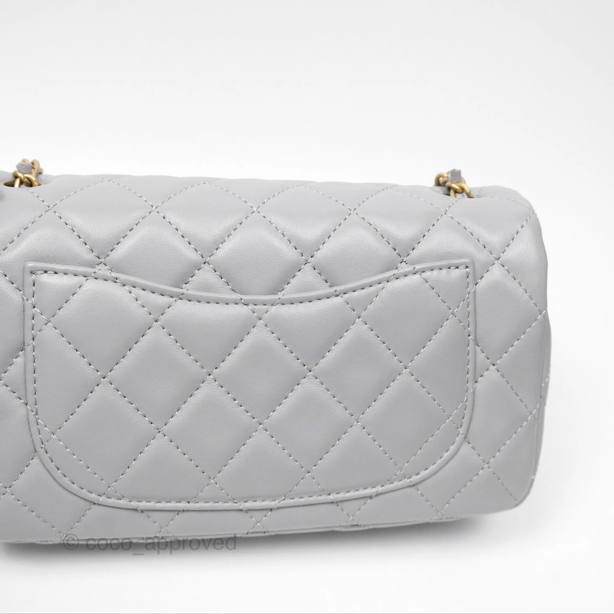 Chanel Mini Rectangular Pearl Crush Grey Lambskin Aged Gold Hardware