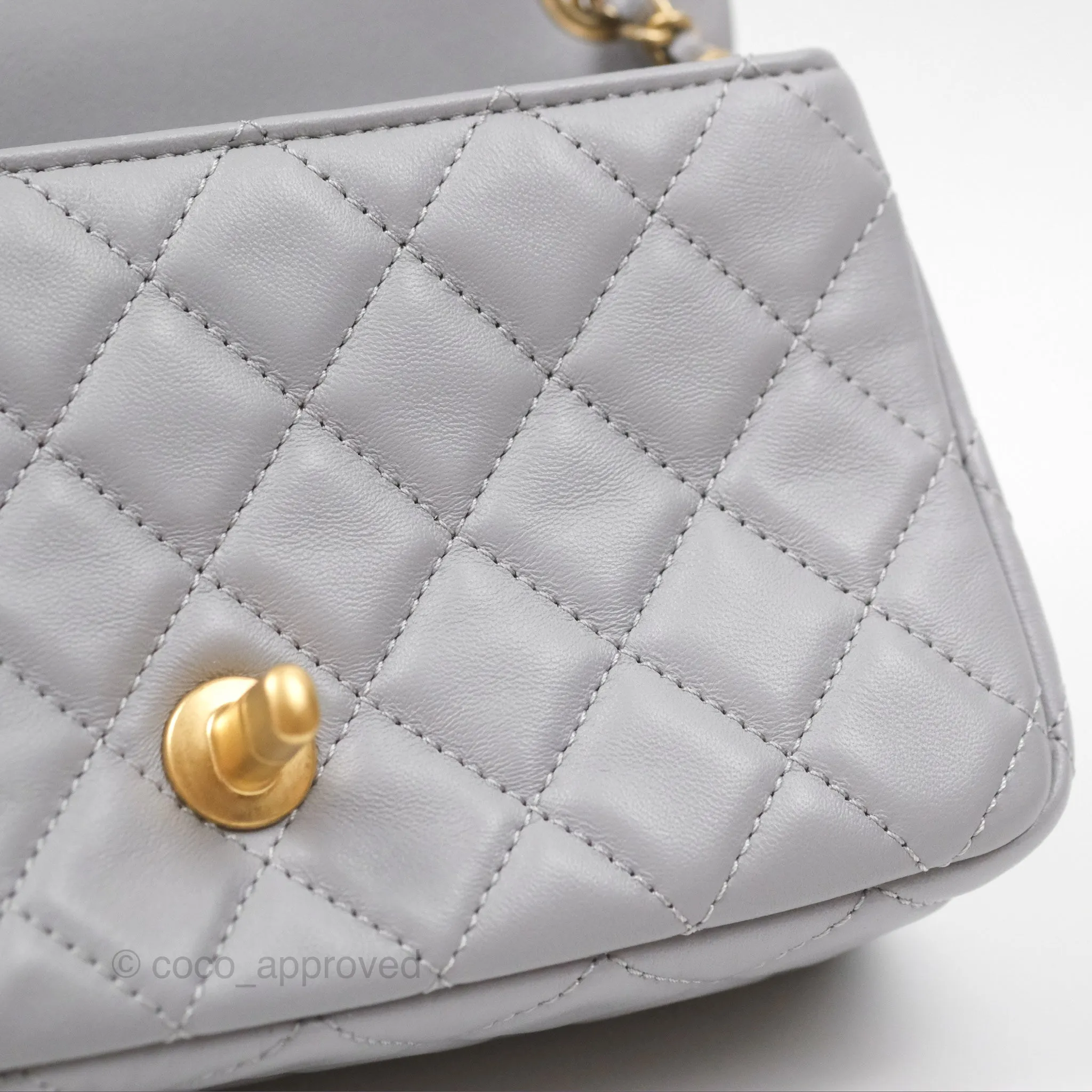 Chanel Mini Rectangular Pearl Crush Grey Lambskin Aged Gold Hardware