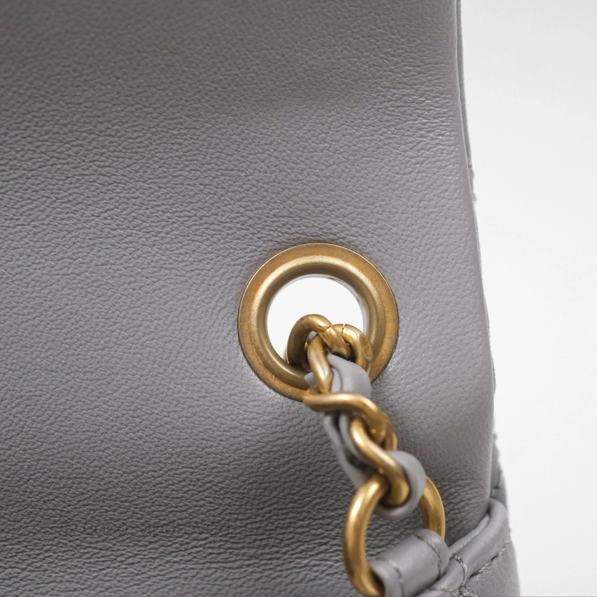 Chanel Mini Rectangular Pearl Crush Grey Lambskin Aged Gold Hardware