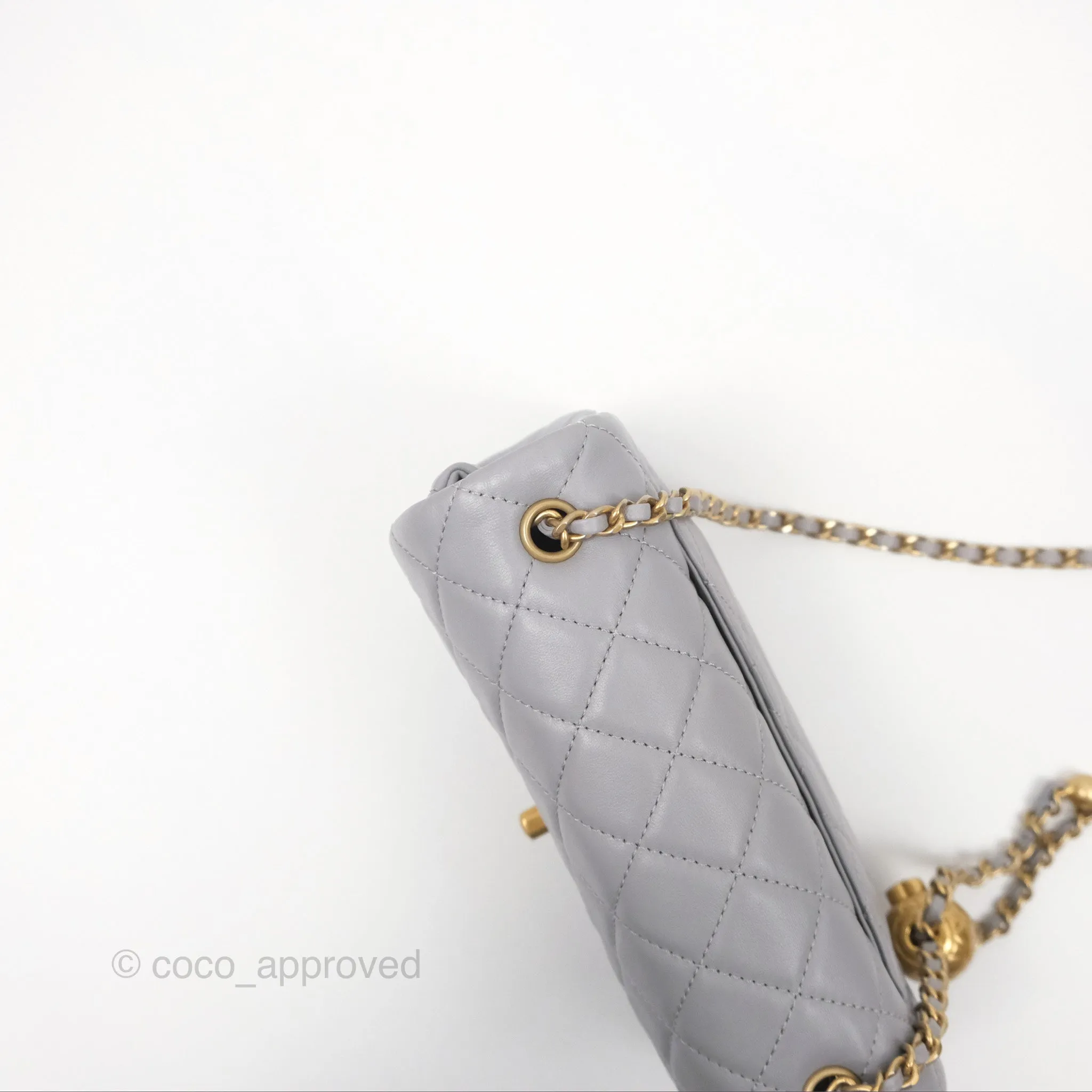 Chanel Mini Rectangular Pearl Crush Grey Lambskin Aged Gold Hardware