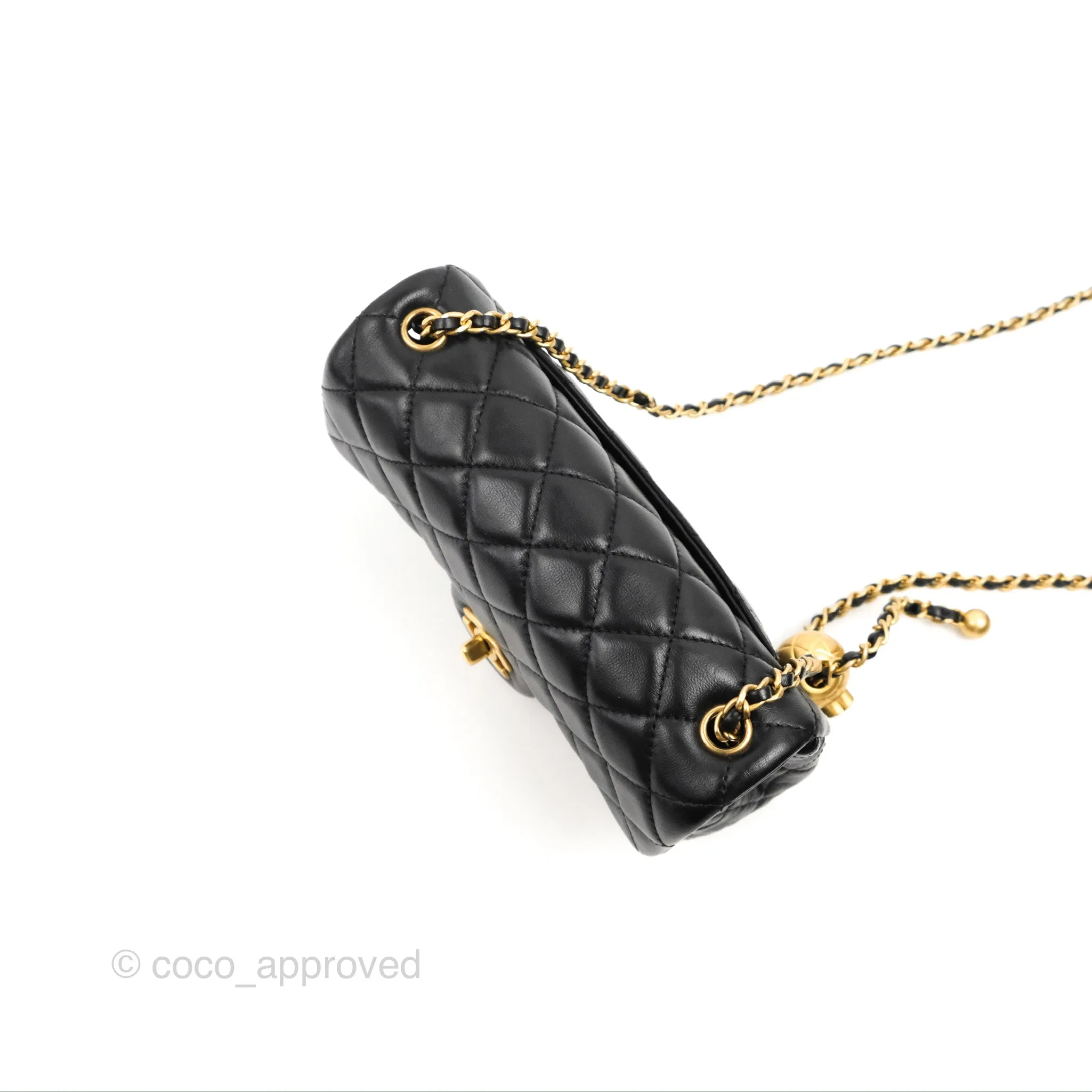 Chanel Mini Rectangular Pearl Crush Quilted Black Lambskin Gold Hardware