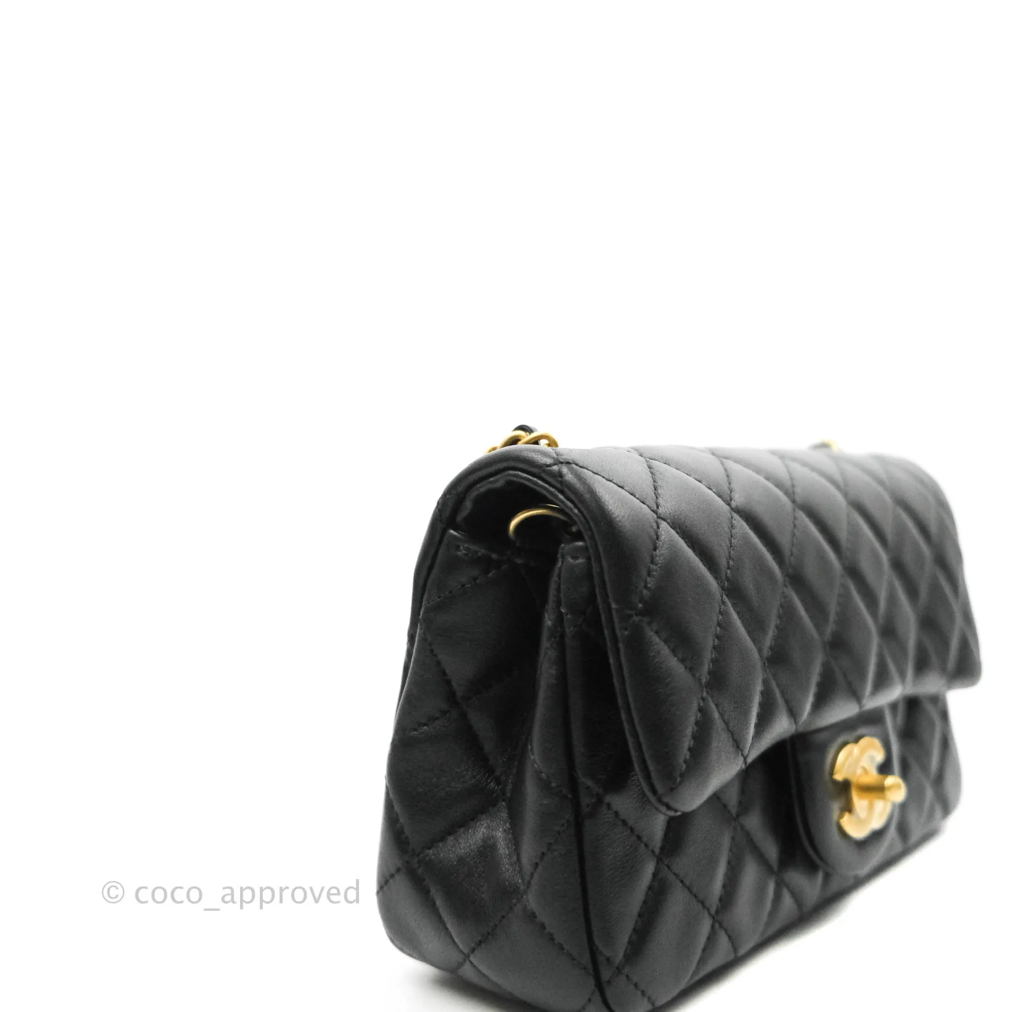 Chanel Mini Rectangular Pearl Crush Quilted Black Lambskin Gold Hardware