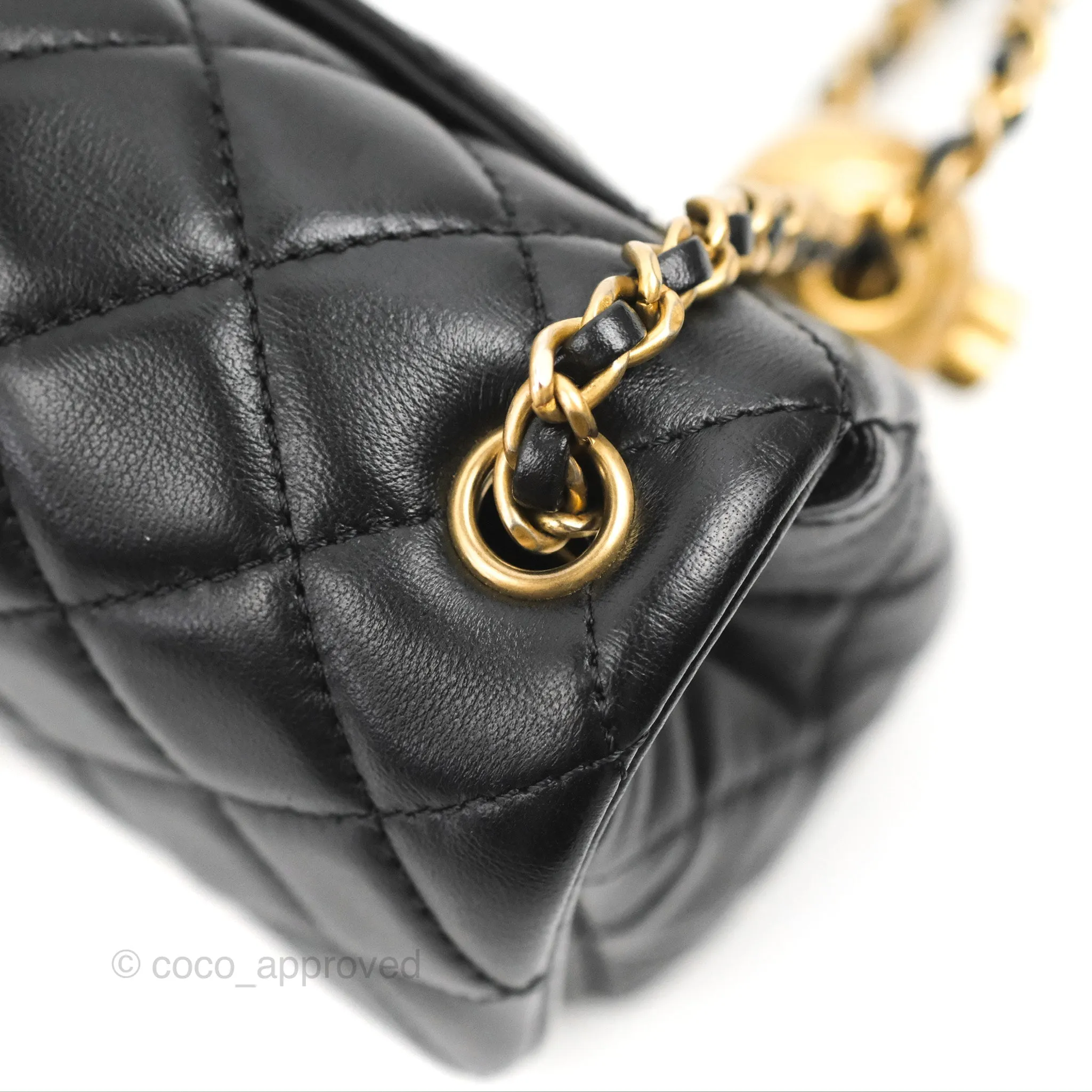 Chanel Mini Rectangular Pearl Crush Quilted Black Lambskin Gold Hardware