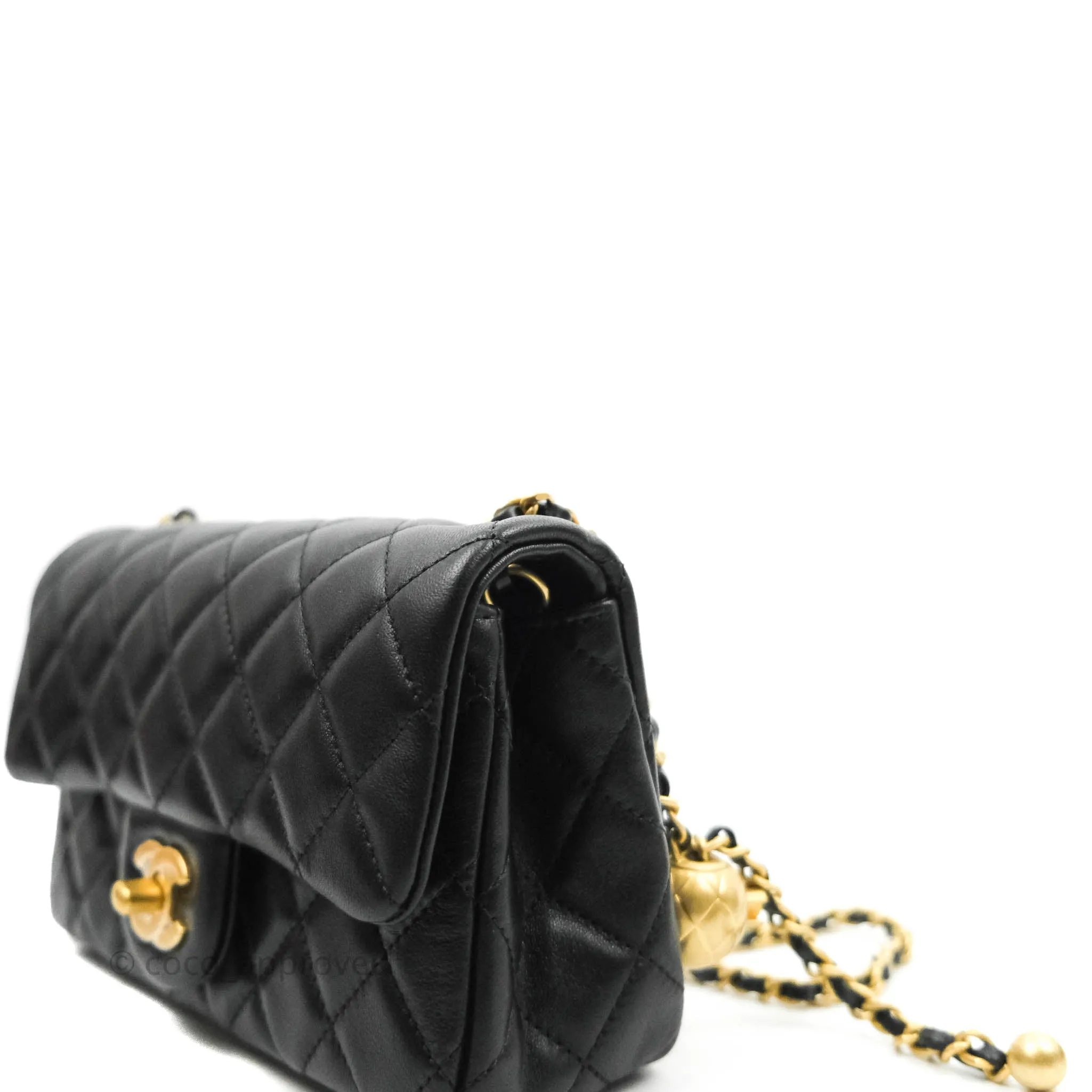 Chanel Mini Rectangular Pearl Crush Quilted Black Lambskin Gold Hardware
