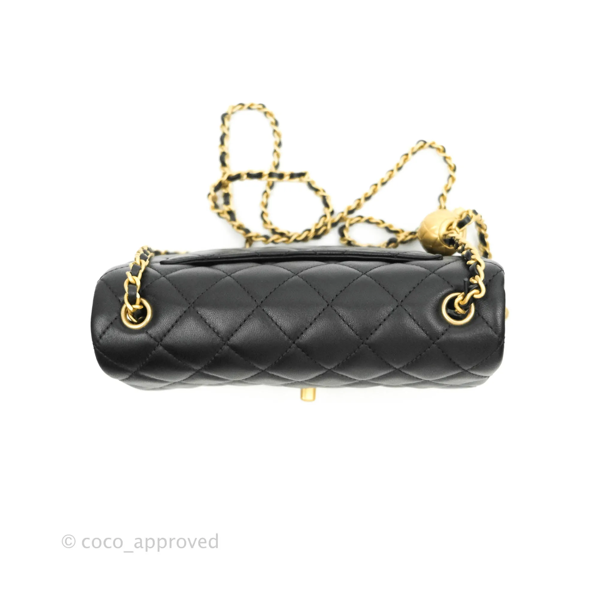 Chanel Mini Rectangular Pearl Crush Quilted Black Lambskin Gold Hardware