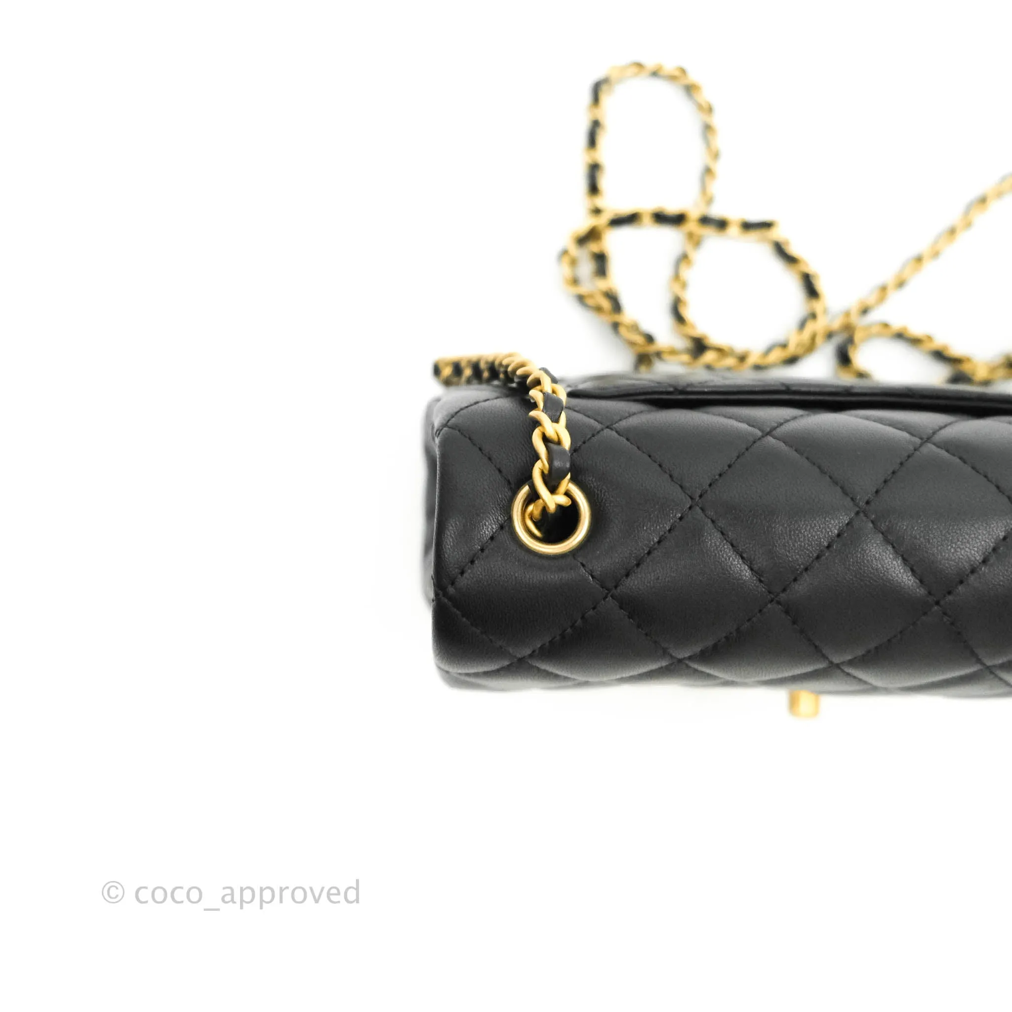 Chanel Mini Rectangular Pearl Crush Quilted Black Lambskin Gold Hardware