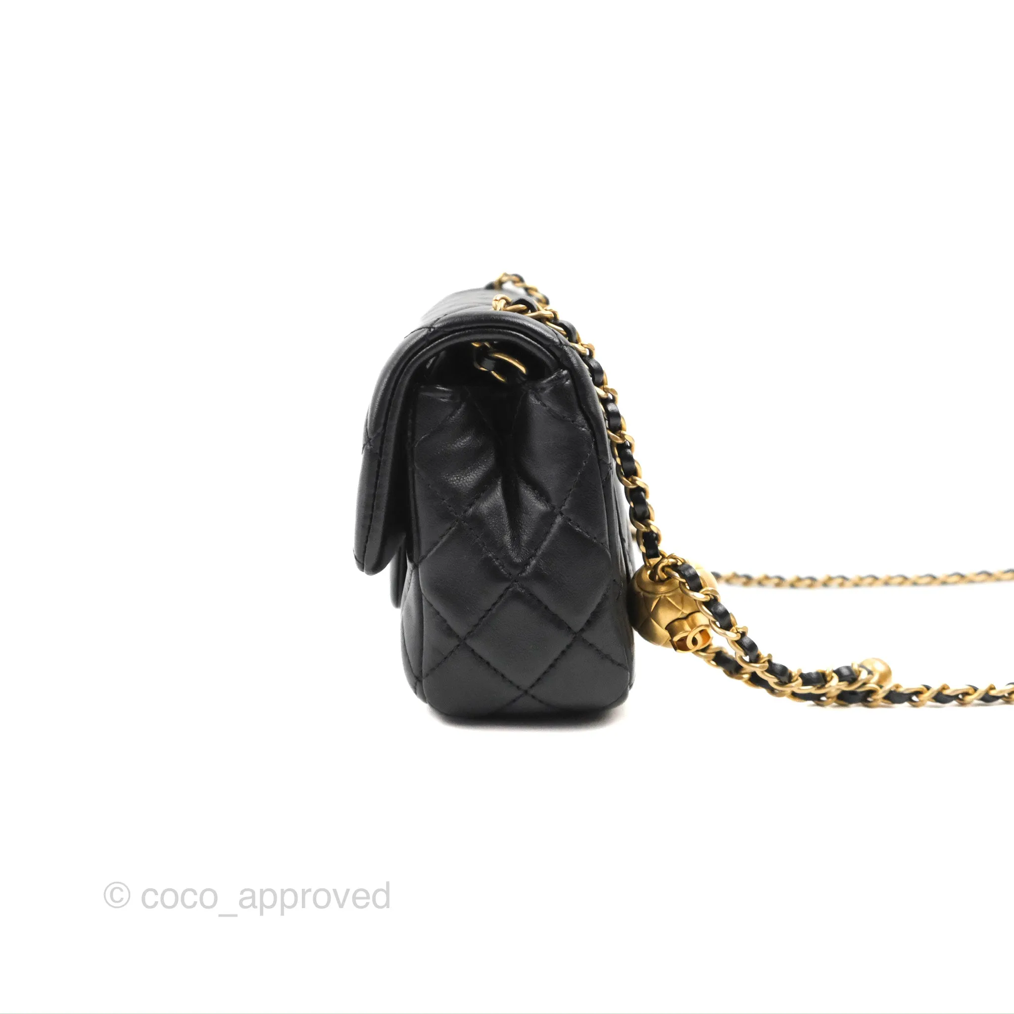 Chanel Mini Rectangular Pearl Crush Quilted Black Lambskin Gold Hardware