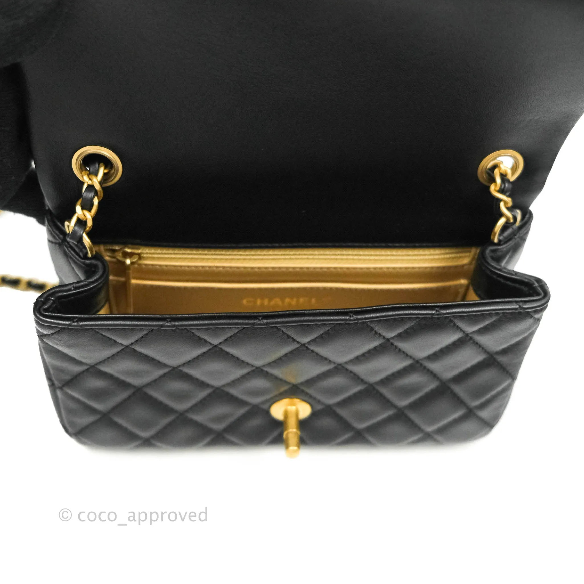 Chanel Mini Rectangular Pearl Crush Quilted Black Lambskin Gold Hardware