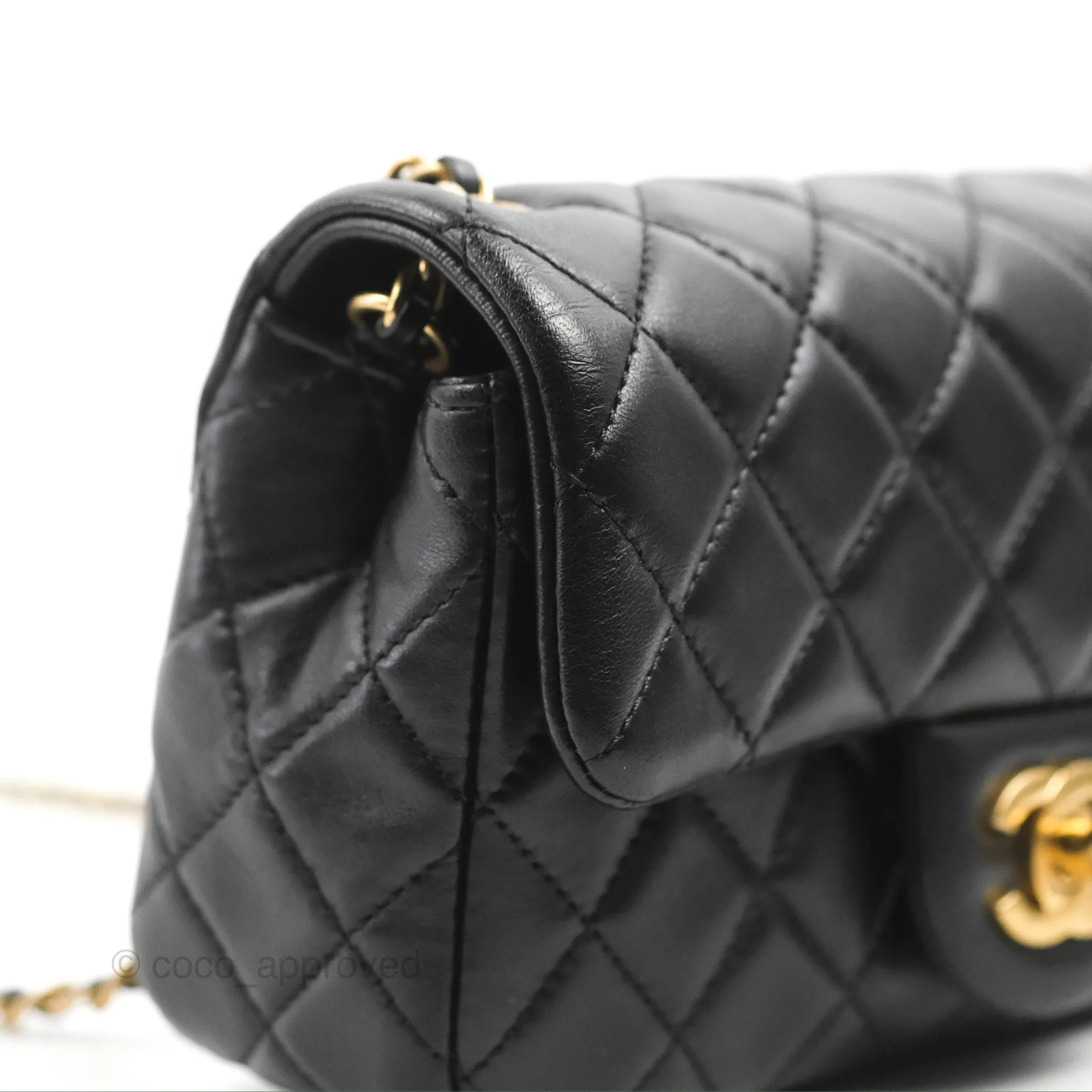 Chanel Mini Rectangular Pearl Crush Quilted Black Lambskin Gold Hardware