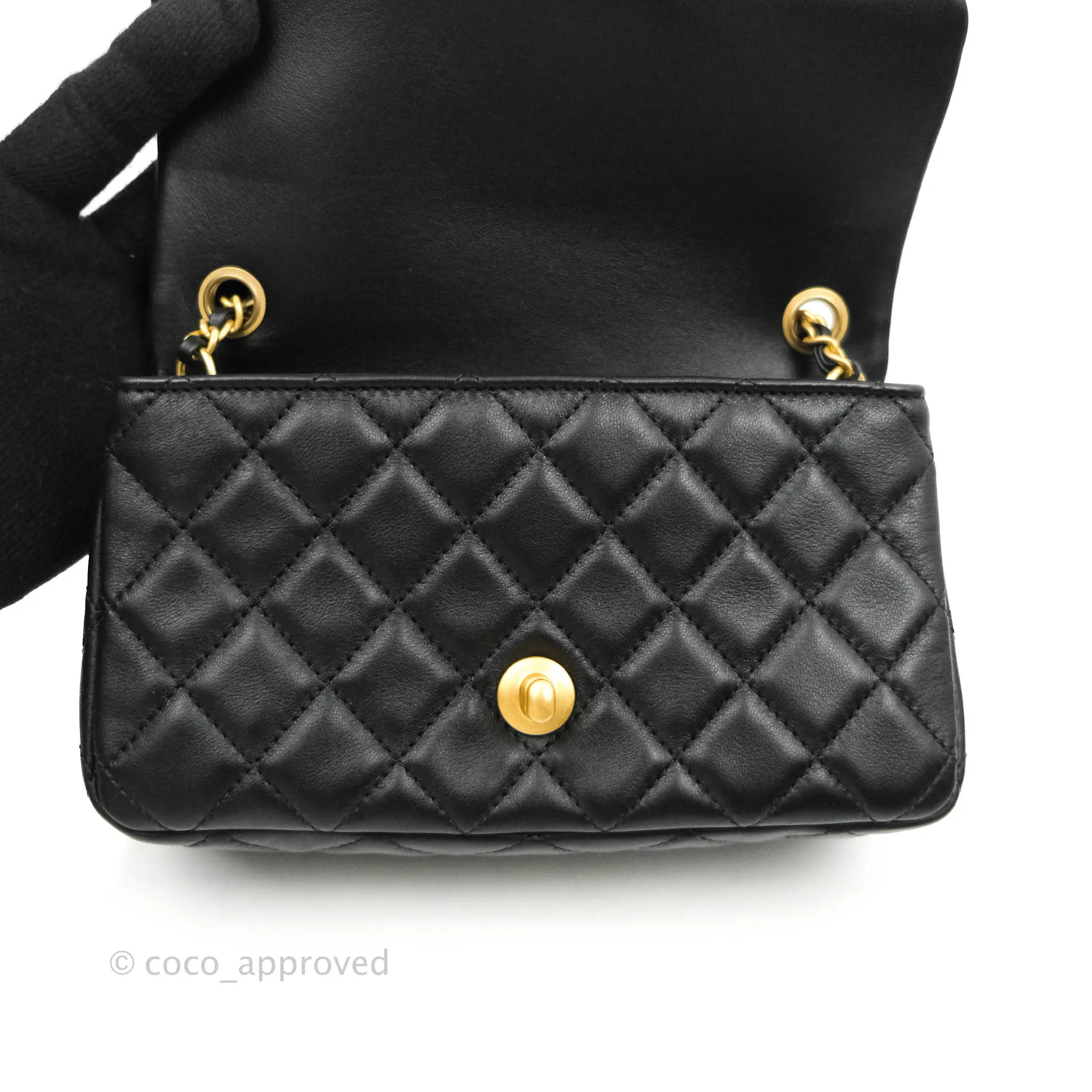 Chanel Mini Rectangular Pearl Crush Quilted Black Lambskin Gold Hardware