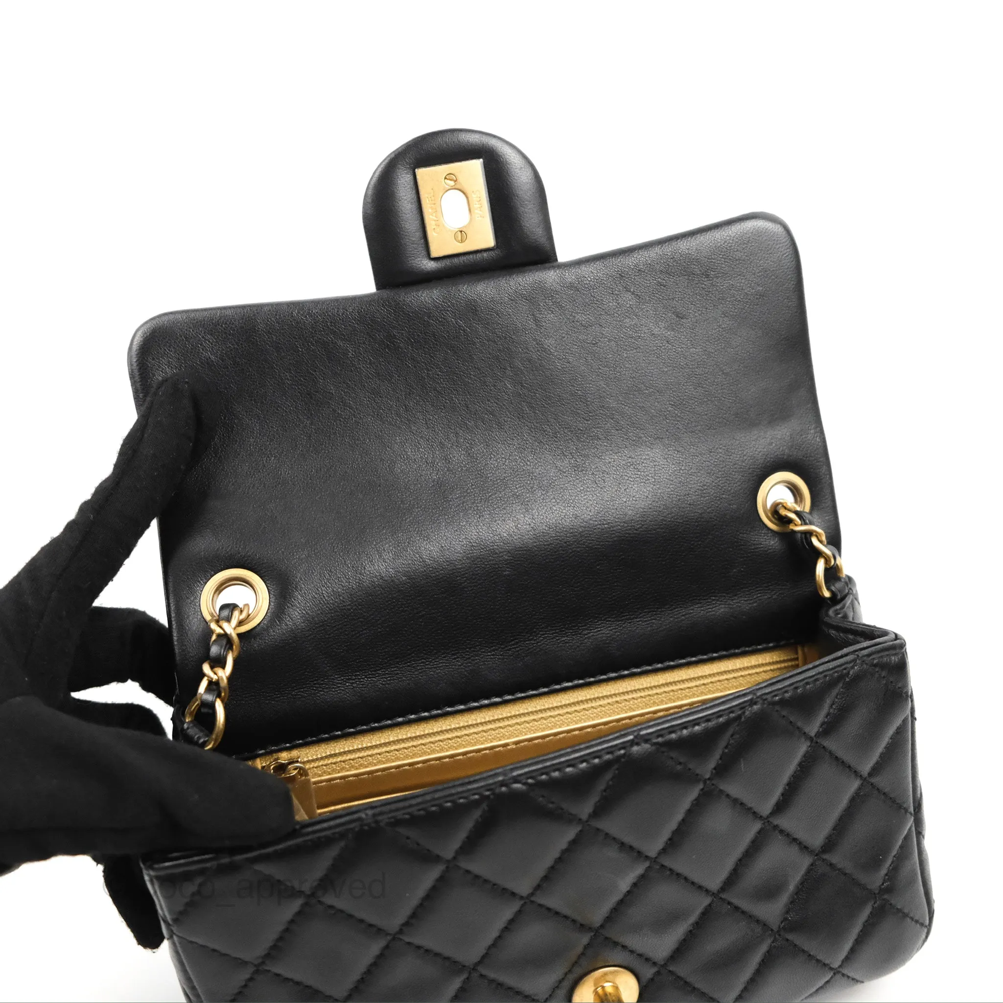 Chanel Mini Rectangular Pearl Crush Quilted Black Lambskin Gold Hardware