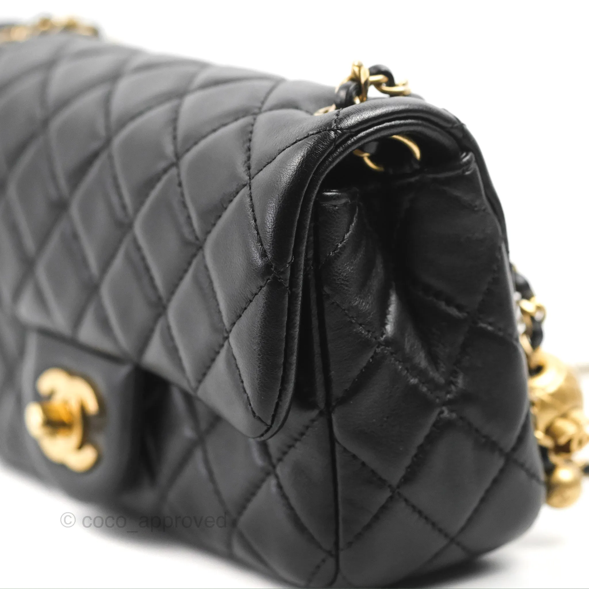 Chanel Mini Rectangular Pearl Crush Quilted Black Lambskin Gold Hardware