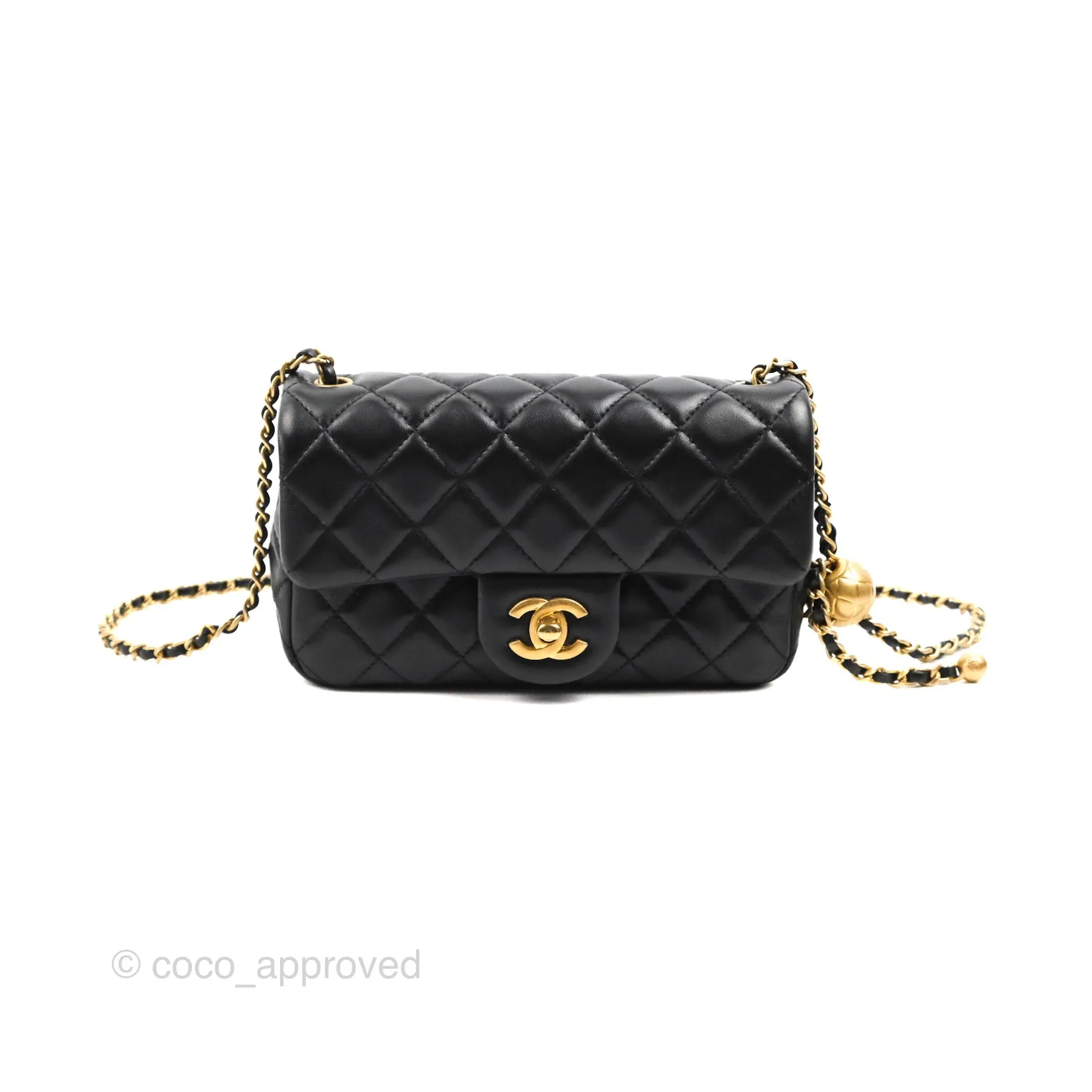 Chanel Mini Rectangular Pearl Crush Quilted Black Lambskin Gold Hardware