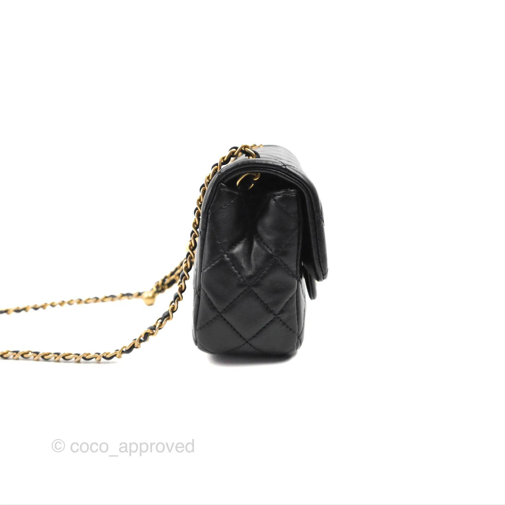 Chanel Mini Rectangular Pearl Crush Quilted Black Lambskin Gold Hardware