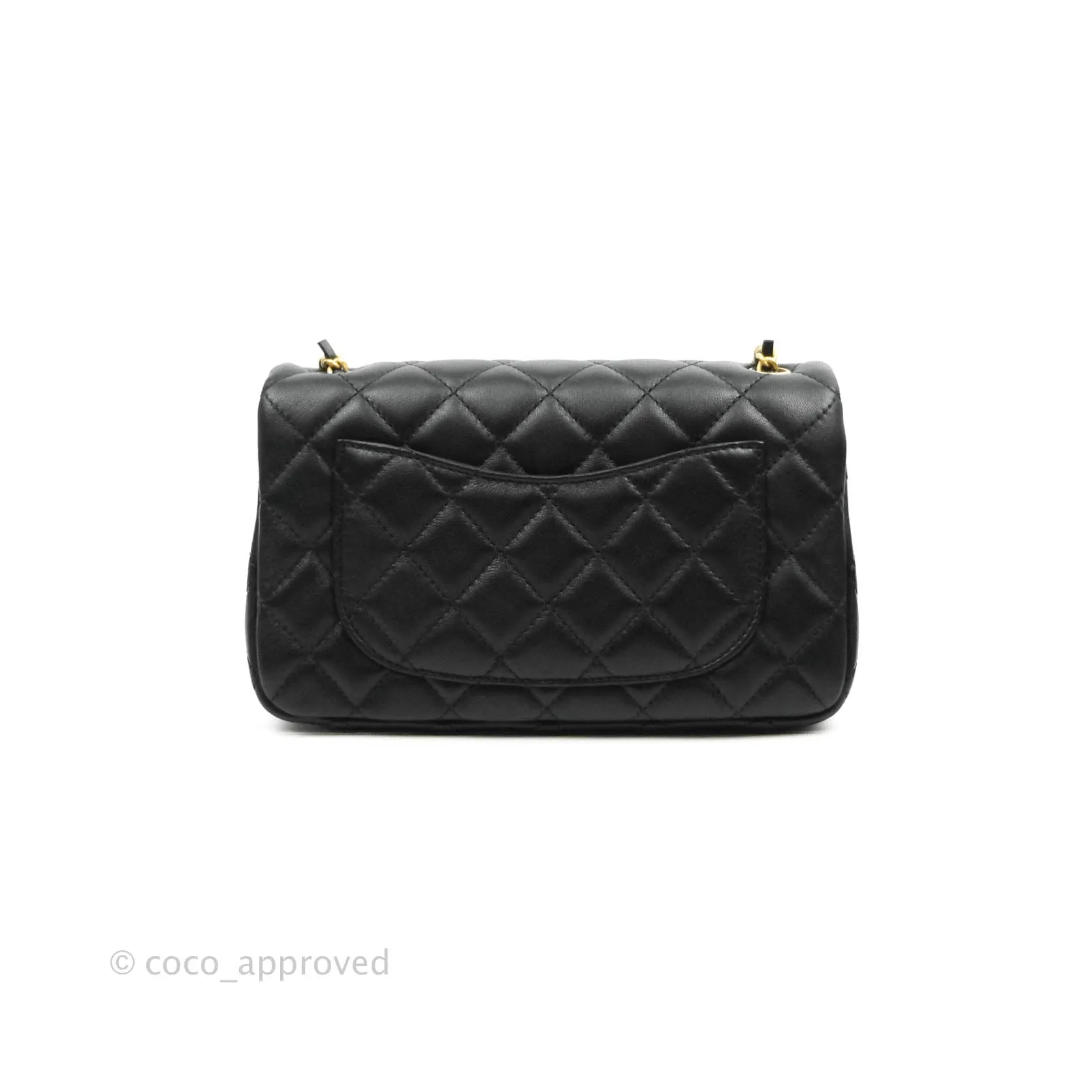 Chanel Mini Rectangular Pearl Crush Quilted Black Lambskin Gold Hardware
