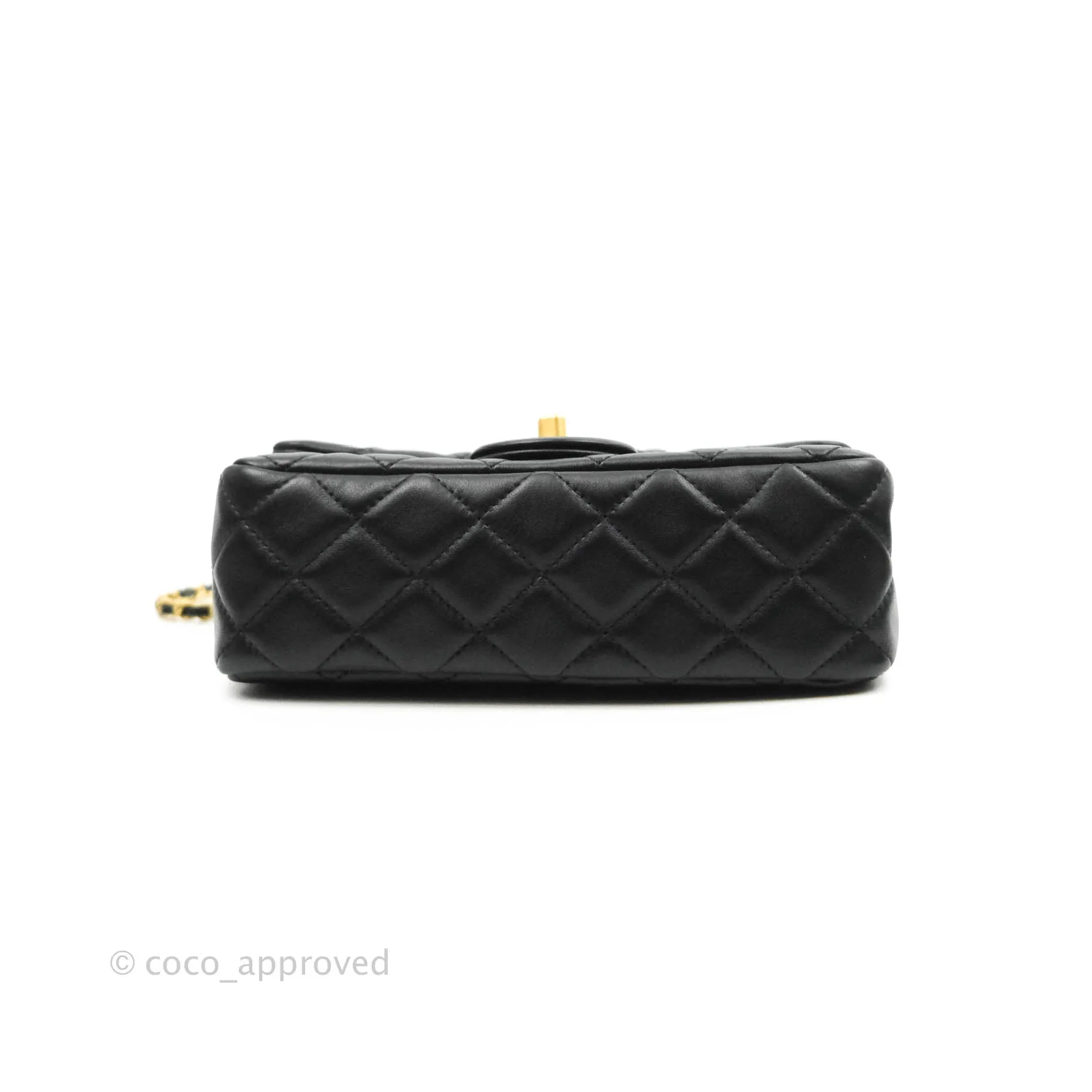 Chanel Mini Rectangular Pearl Crush Quilted Black Lambskin Gold Hardware