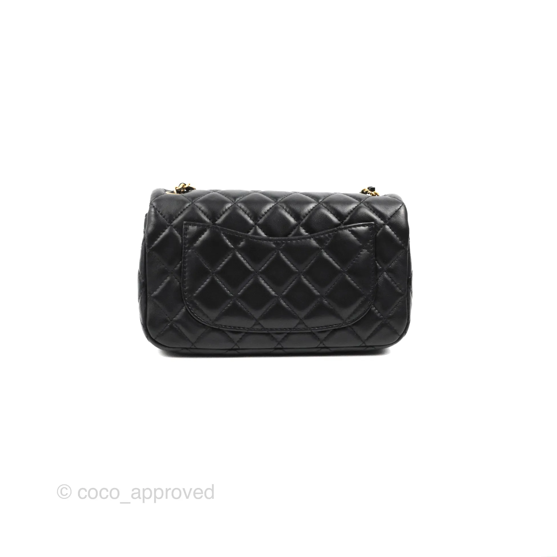 Chanel Mini Rectangular Pearl Crush Quilted Black Lambskin Gold Hardware