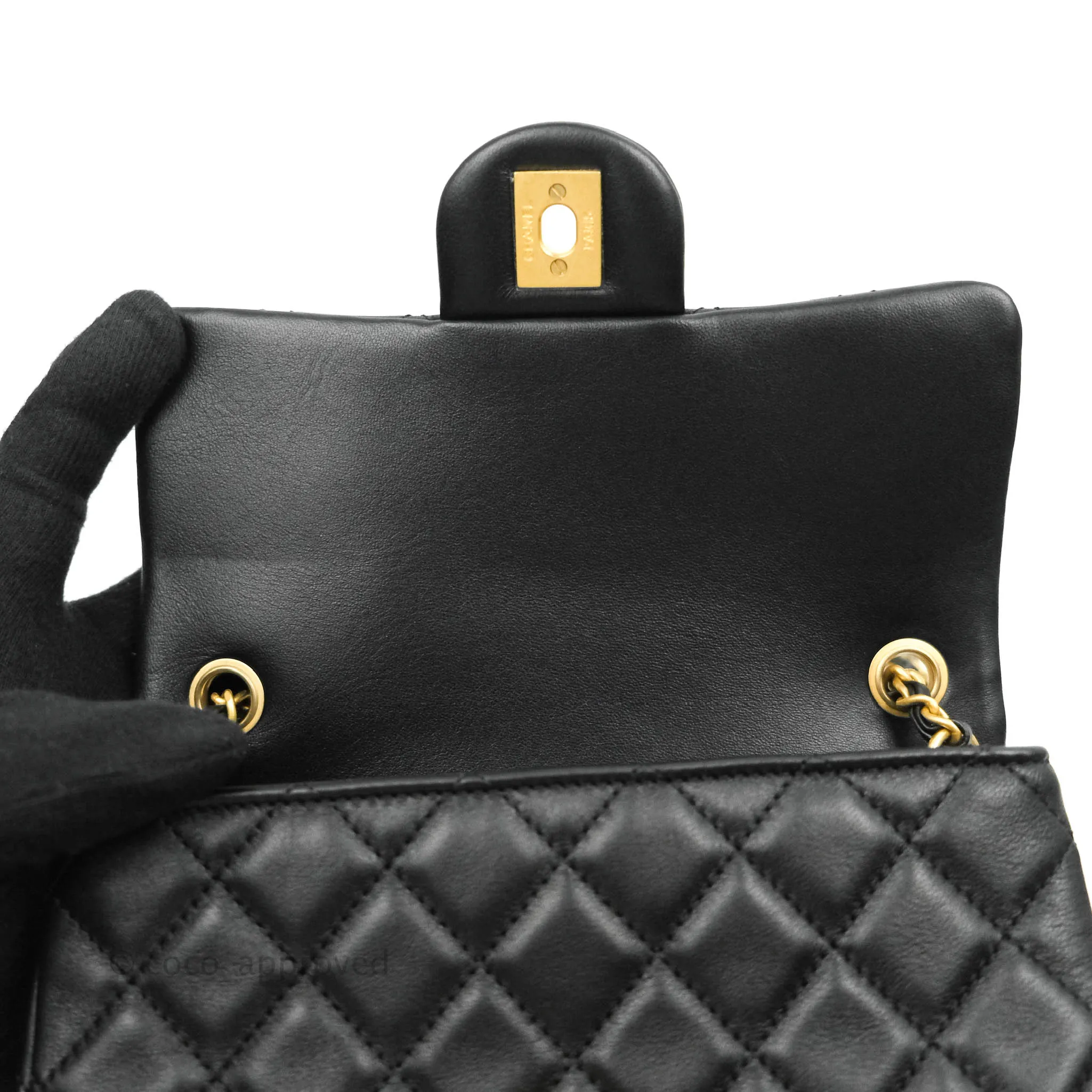 Chanel Mini Rectangular Pearl Crush Quilted Black Lambskin Gold Hardware