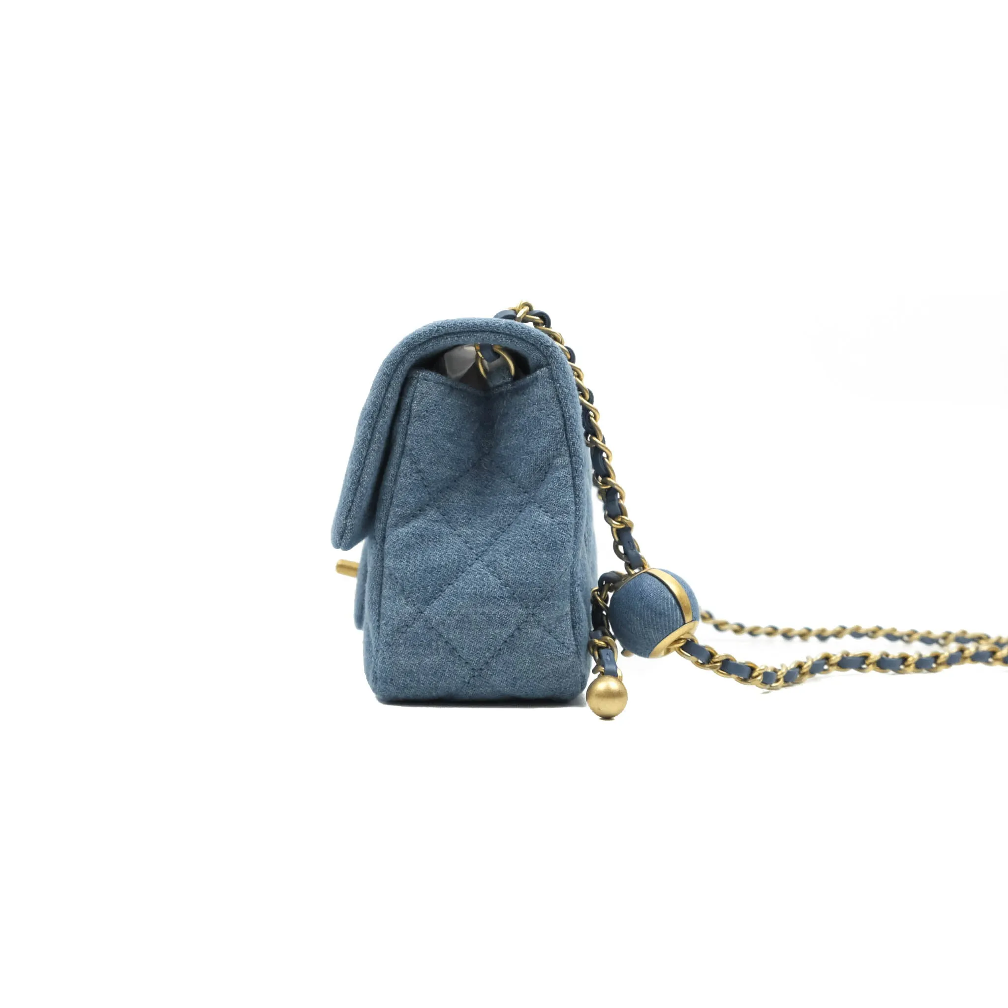 Chanel Mini Rectangular Pearl Crush Quilted Denim Aged Gold Hardware 22C