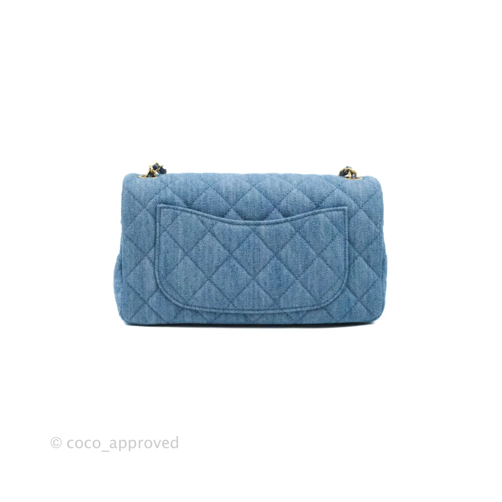 Chanel Mini Rectangular Pearl Crush Quilted Denim Aged Gold Hardware 22C