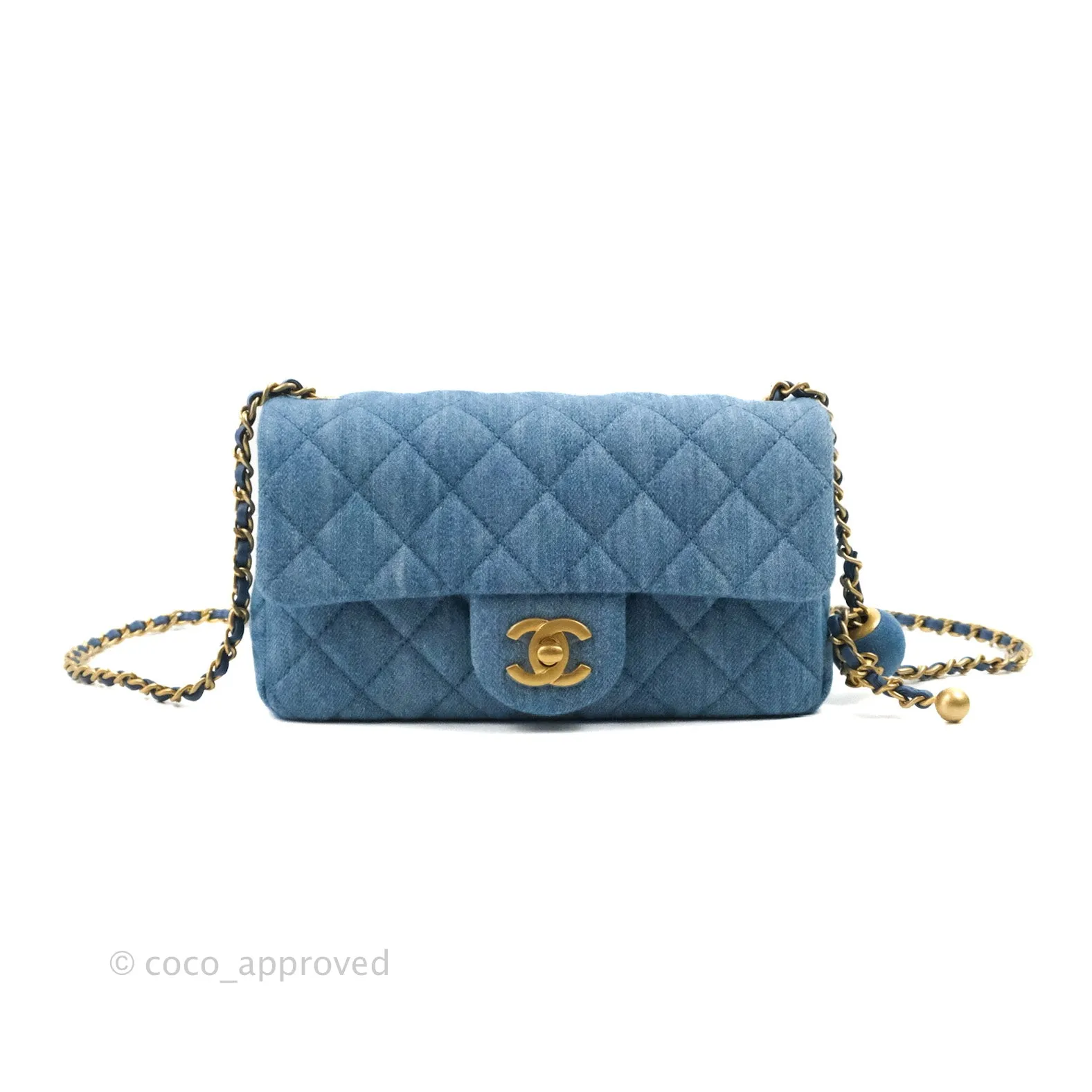 Chanel Mini Rectangular Pearl Crush Quilted Denim Aged Gold Hardware 22C