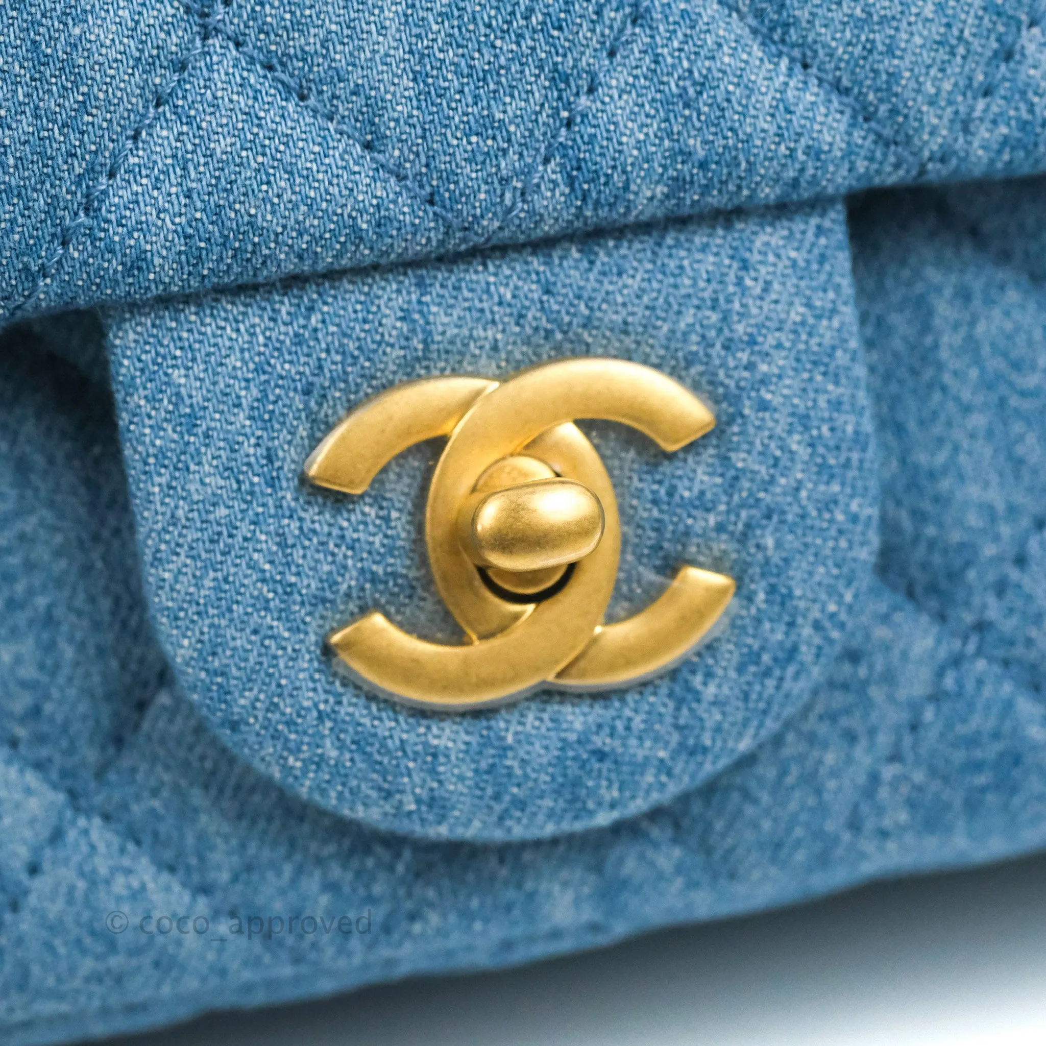 Chanel Mini Rectangular Pearl Crush Quilted Denim Aged Gold Hardware 22C