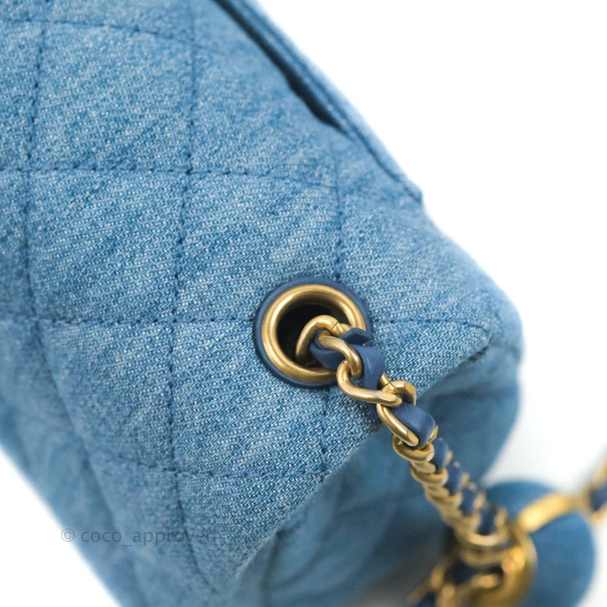 Chanel Mini Rectangular Pearl Crush Quilted Denim Aged Gold Hardware 22C