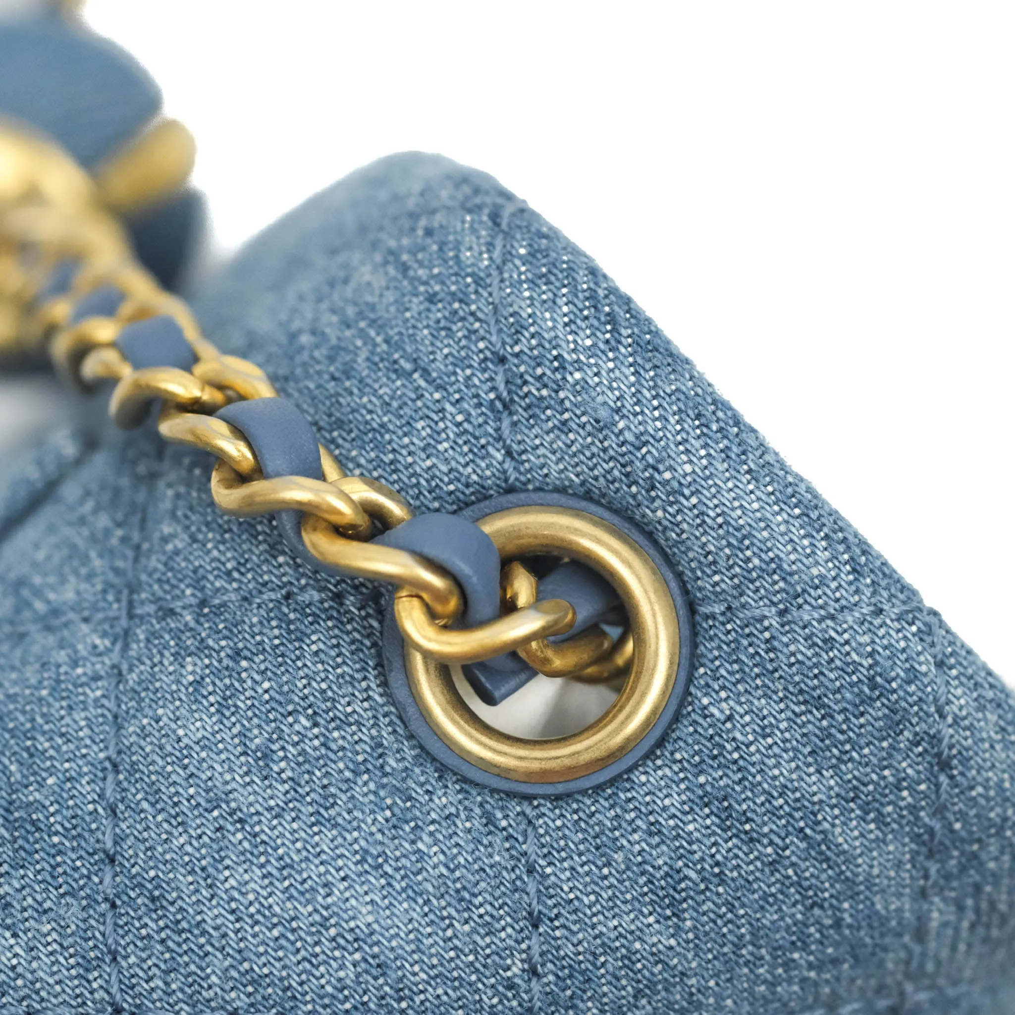 Chanel Mini Rectangular Pearl Crush Quilted Denim Aged Gold Hardware 22C