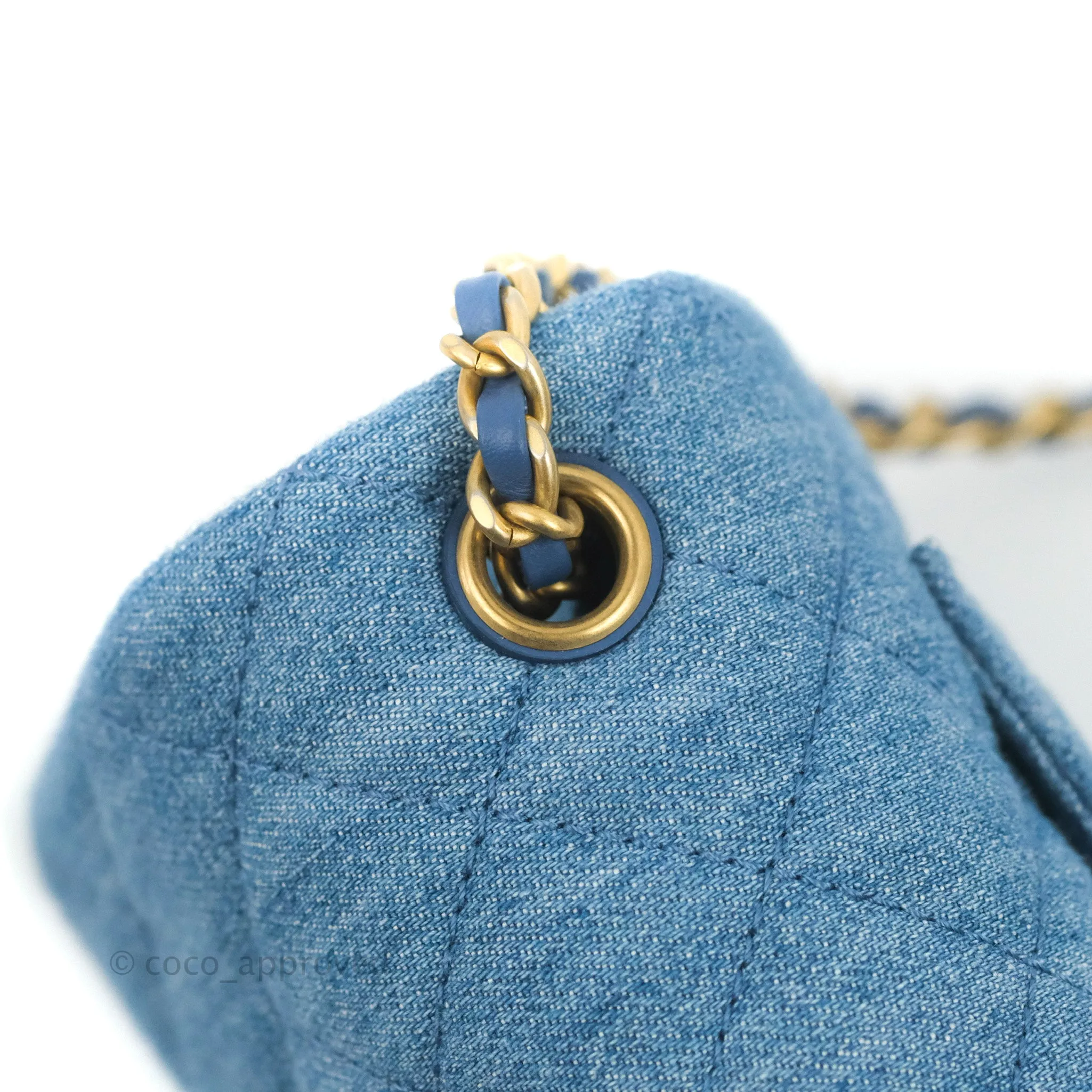 Chanel Mini Rectangular Pearl Crush Quilted Denim Aged Gold Hardware 22C