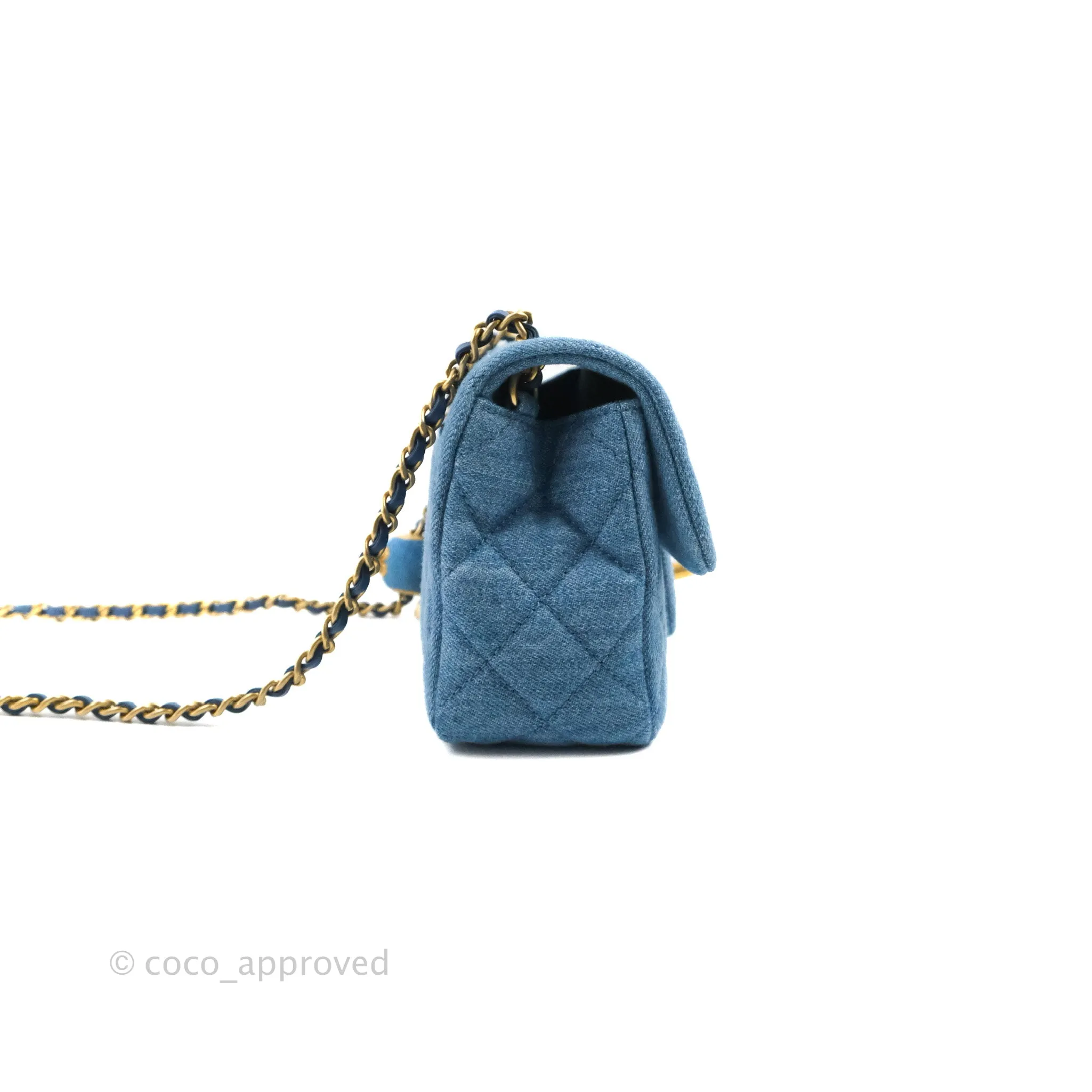 Chanel Mini Rectangular Pearl Crush Quilted Denim Aged Gold Hardware 22C