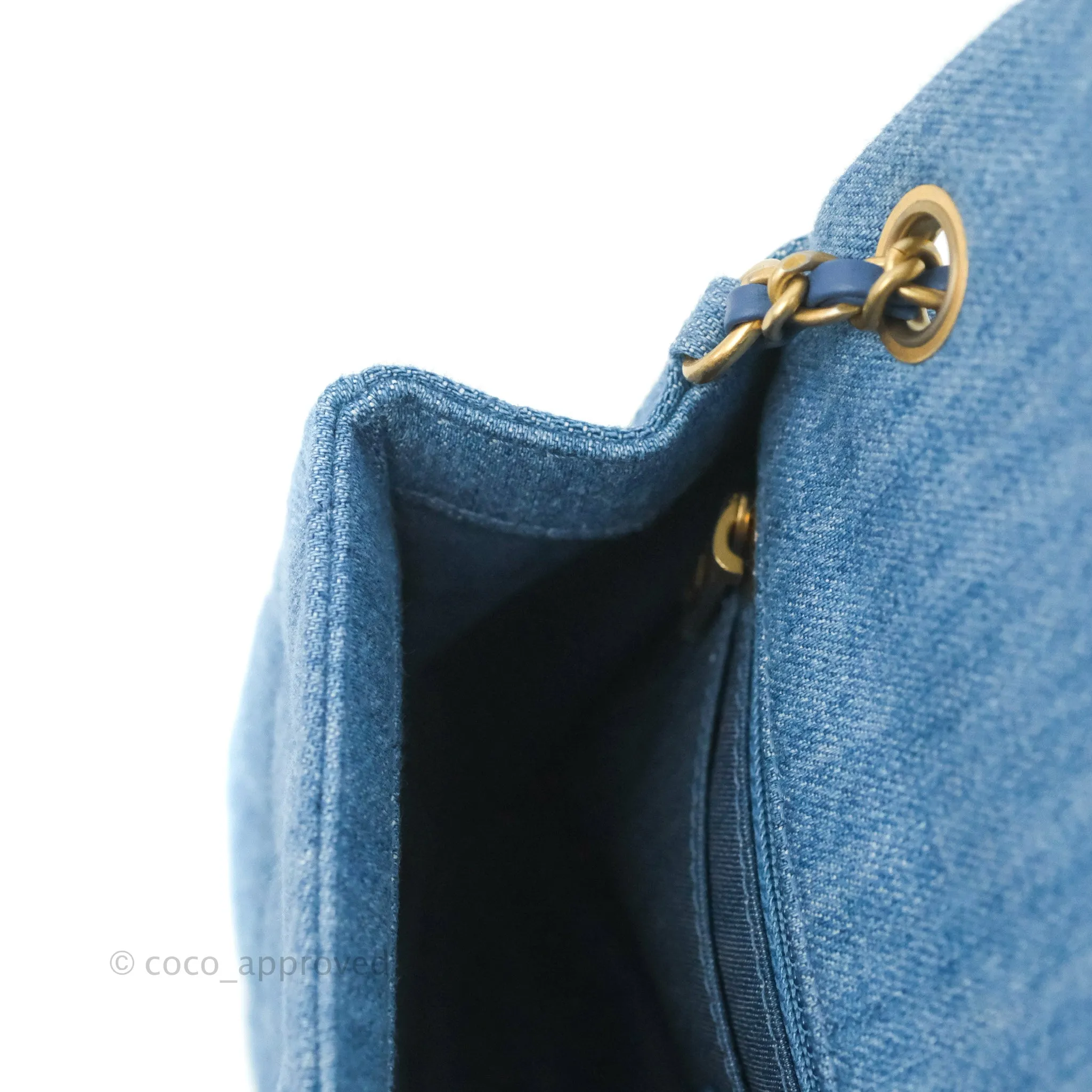 Chanel Mini Rectangular Pearl Crush Quilted Denim Aged Gold Hardware 22C