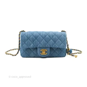 Chanel Mini Rectangular Pearl Crush Quilted Denim Aged Gold Hardware 22C