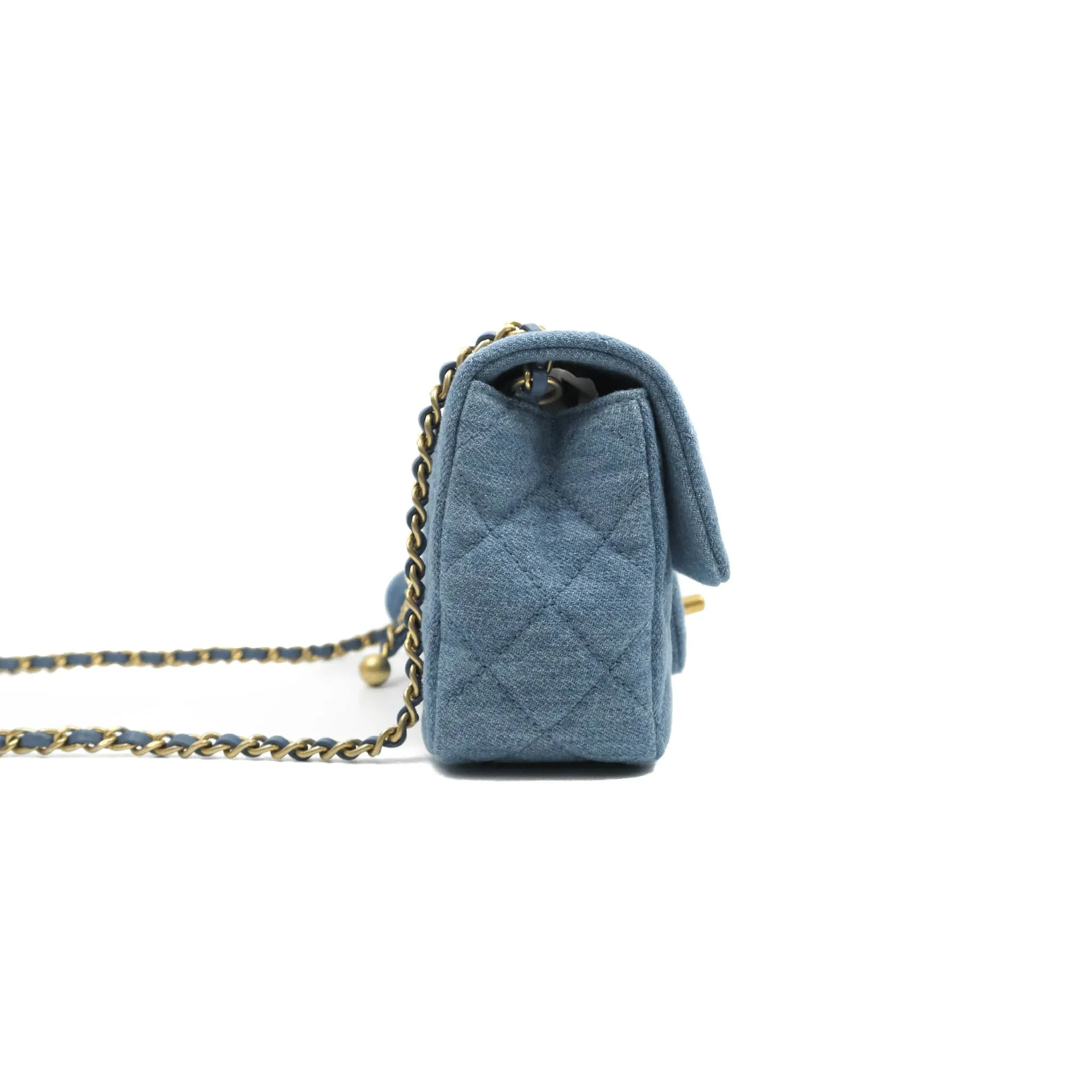 Chanel Mini Rectangular Pearl Crush Quilted Denim Aged Gold Hardware 22C