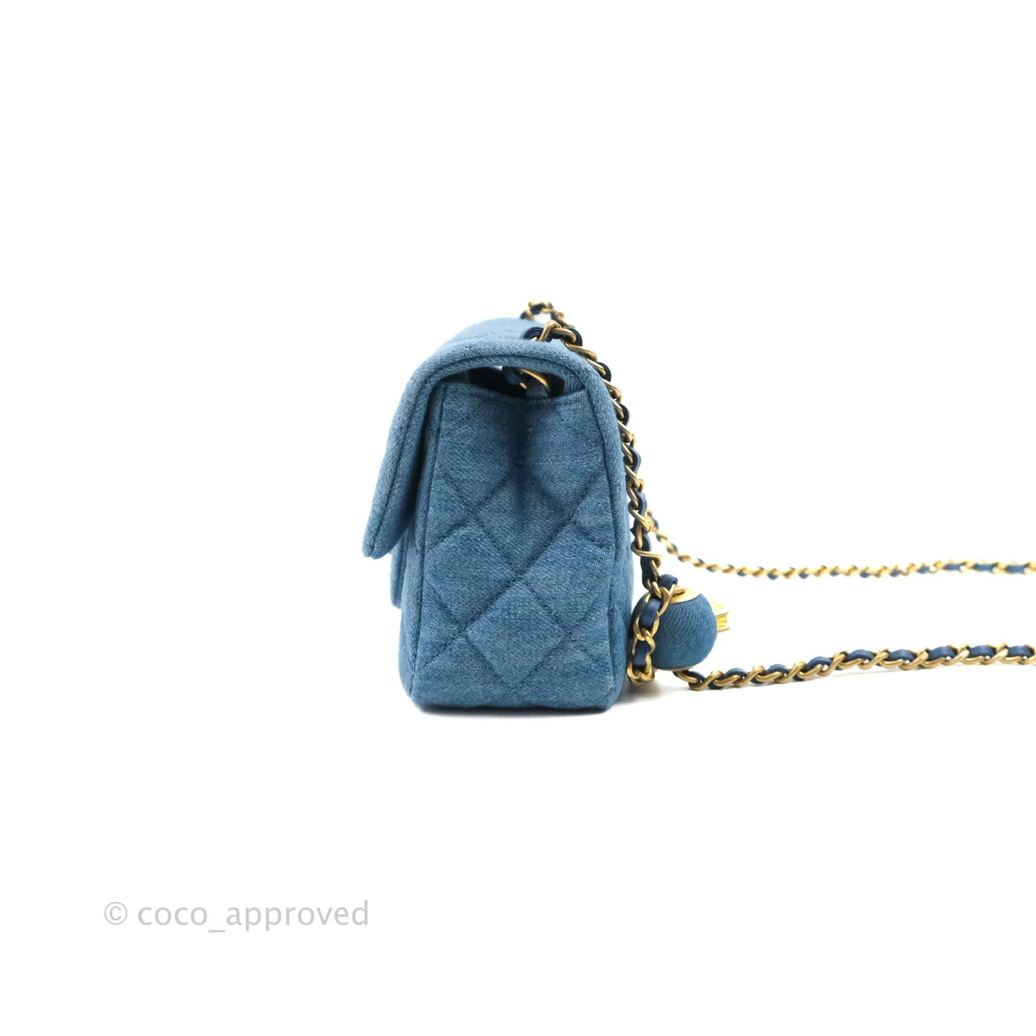 Chanel Mini Rectangular Pearl Crush Quilted Denim Aged Gold Hardware 22C
